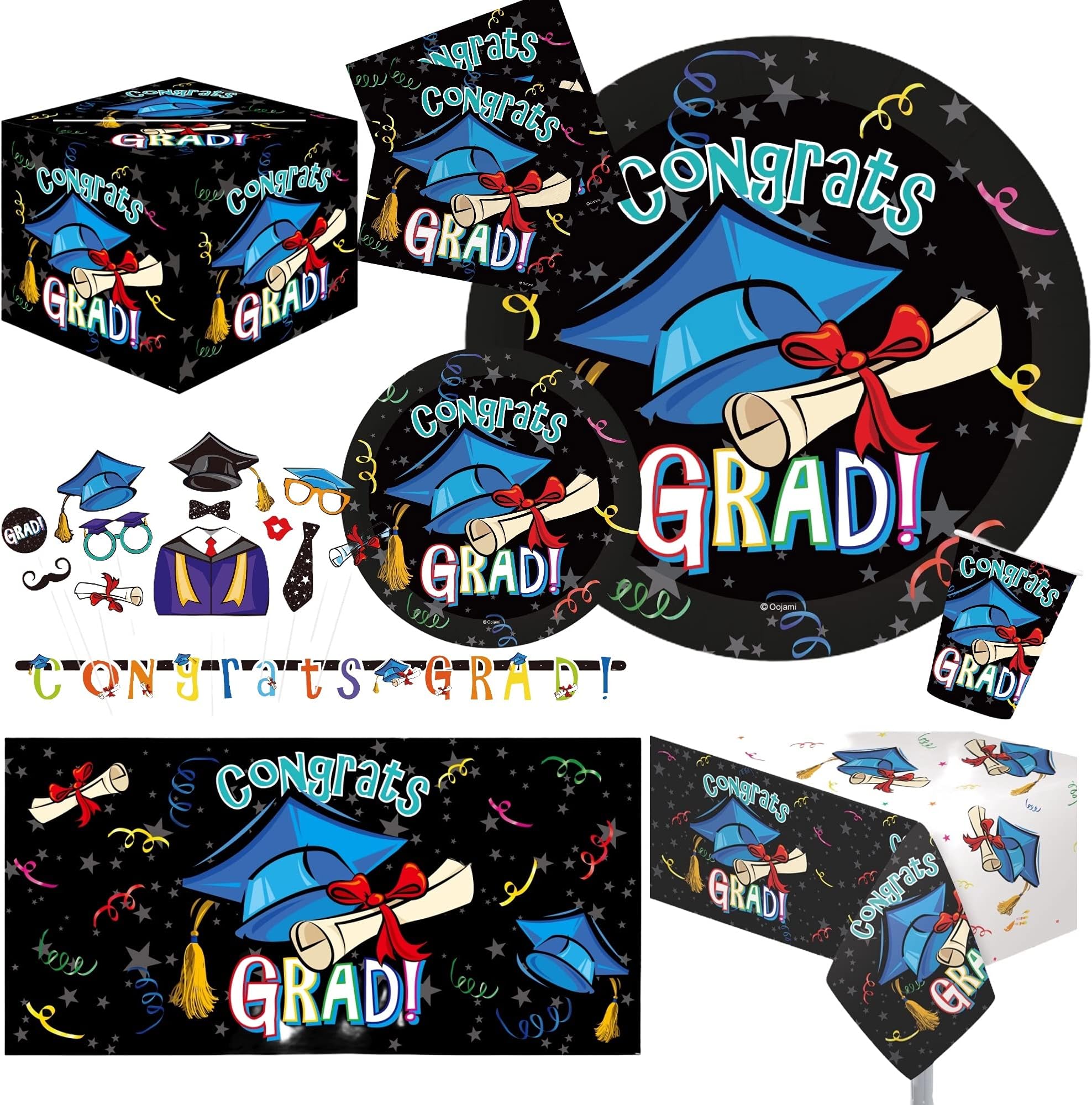 Ultimate 2026 Graduation Party Supplies Set for 30 Guests Includes Dinner & Dessert Plates Cups Napkins Table Covers Photo Props Banners Gift Card Box & Backdrop Congrats Grad Theme
