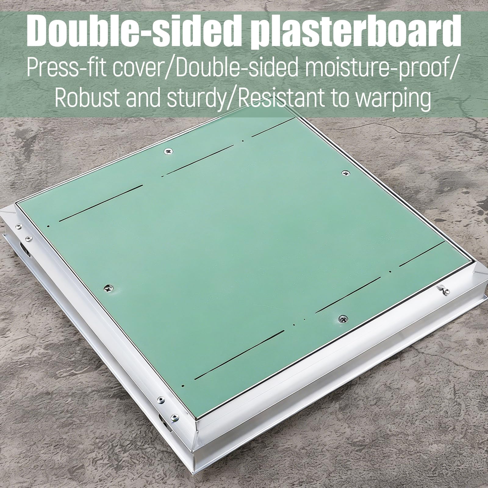 Trampilla Pladur 30 cm, Tapa Registro Pladur de Aluminio con Placa de Yeso Verde, Puerta Revision Empotrada para Techo, Pared, Fontaneria y Electricidad