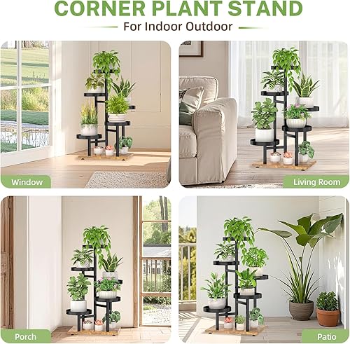 Miniatura 4 de iDavosic.ly Soporte para plantas de 5 niveles para interiores, soporte de esquina de metal alto para múltiples plantas, soporte de exhibición de