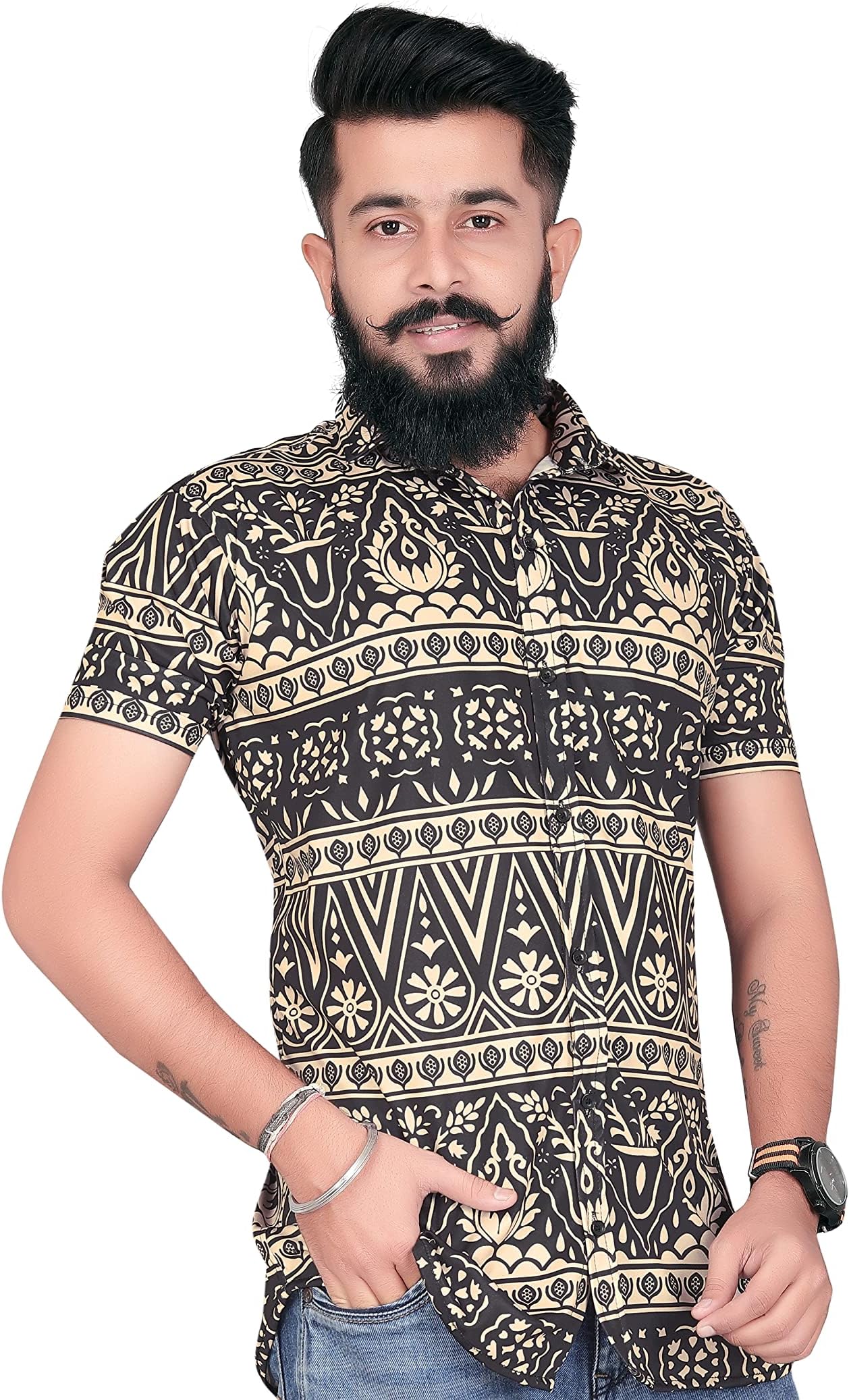 Het FashionMen's Regular Lycra Printed Half Sleeve Casual Shirt (S to XXL)