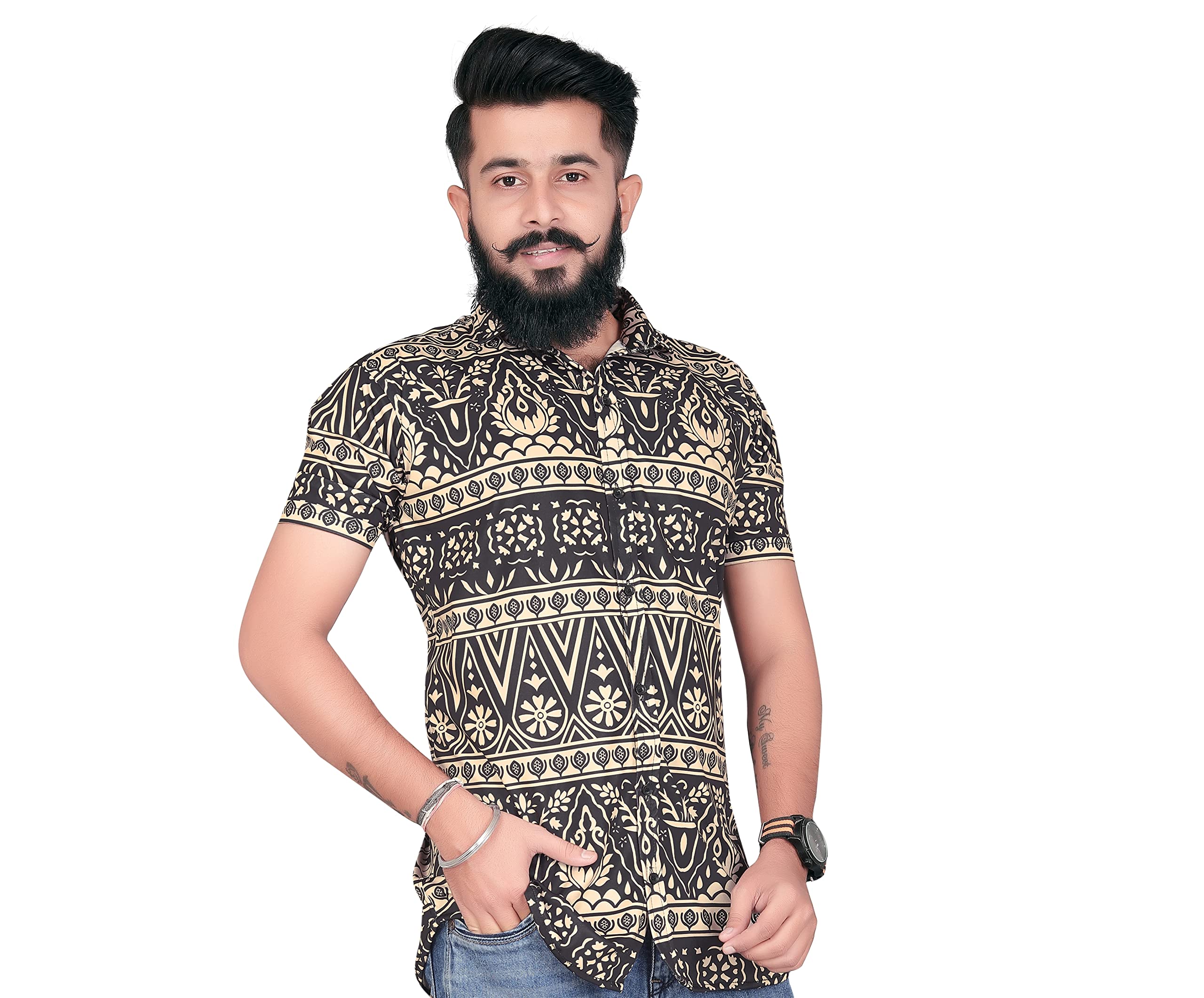 Het FashionMen's Regular Lycra Printed Half Sleeve Casual Shirt (S to XXL)