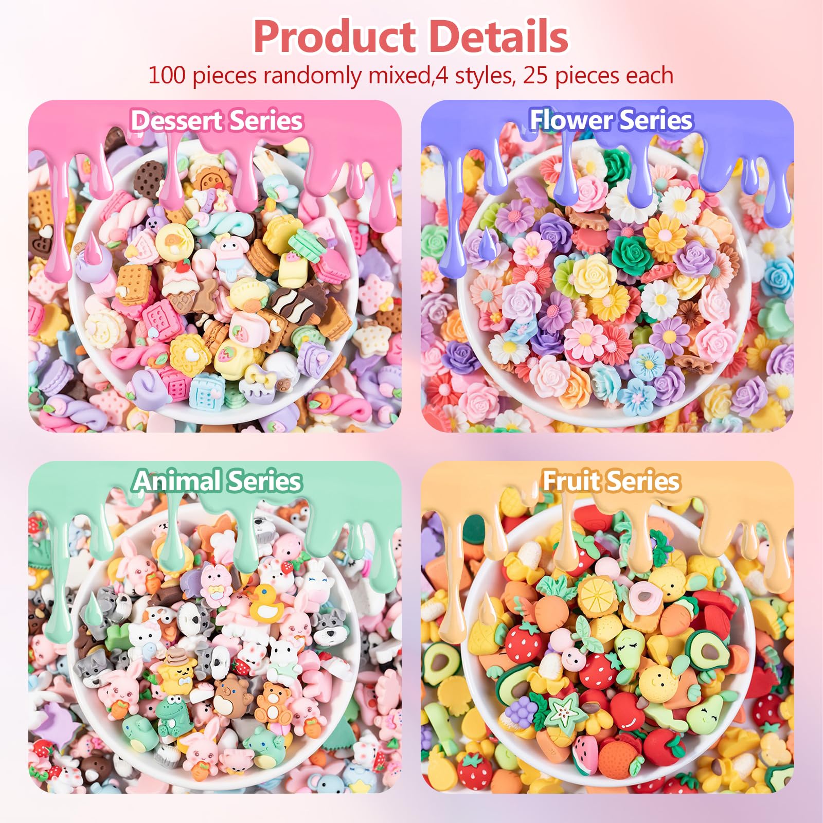 pclapora 100 stuks assortiment slijmbedels, cabochon van kunsthars, platte hangers, doe-het-zelf cabochons, hars, bloemen, voor handwerk, sieraden maken, haarclips