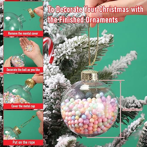 Miniatura 5 de Chalyna 12 Piezas 67 Mm2.64 Pulgadas Adornos de Bola Transparente de Navidad de Plástico Rellenables con Cuerda y Tapa de Metal Adornos Colgantes