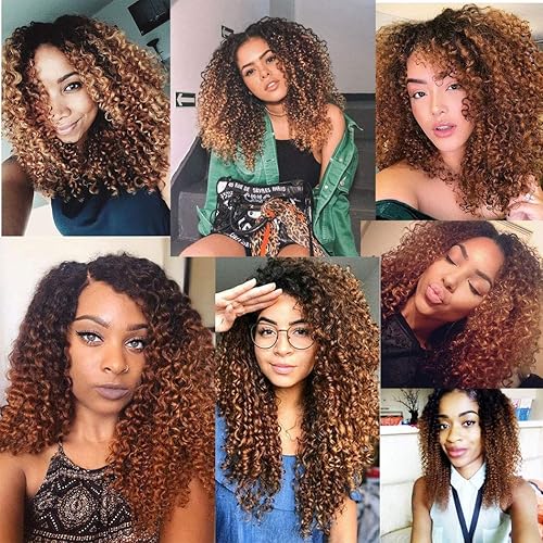 Miniatura 7 de 3 manojos de cabello humano degradado rizado con cierre, marrón 1B30, 4x4, cierre de encaje, cabello humano de dos tonos, grado 10A, suave, 100%