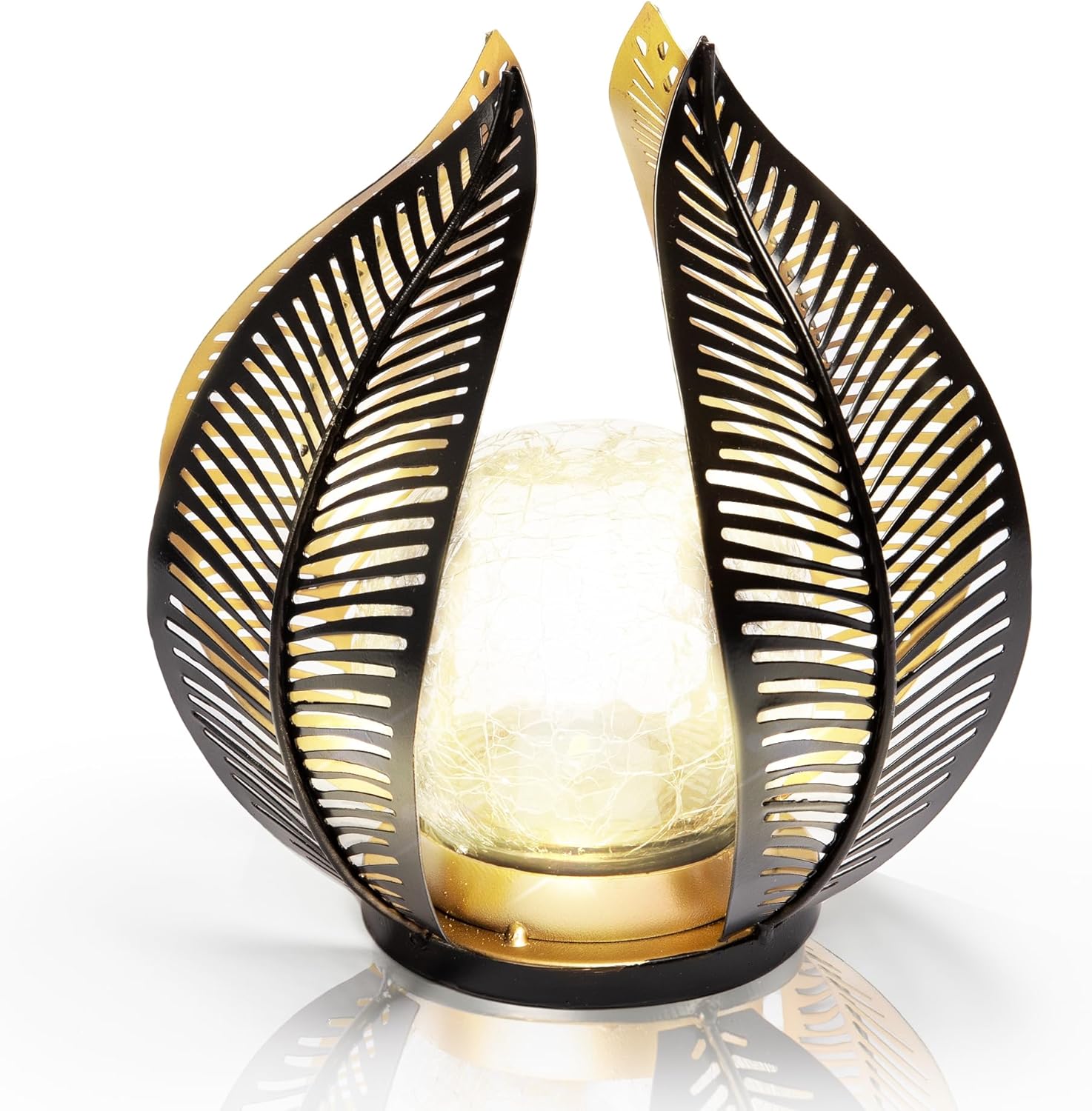 HPC Decor Solar Light Outdoor Garden, Crackle Globe Glass,Metal Palm Leaf Solar Light for Outside, Pathway Lights Waterproof LED Outdoor for Patio,Yard,Porch Decor,Gardening Gifts for Women/Mom.