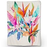 Ti Caldi Tropical Leaf and Floral Blanket, Soft, Cozy, Lightweight Flannel Throw Blanket - Ideal for Couch, Bed, Travel - Fluffy, Fuzzy Decorative Home Decor for Indoor and Outdoor Use 60