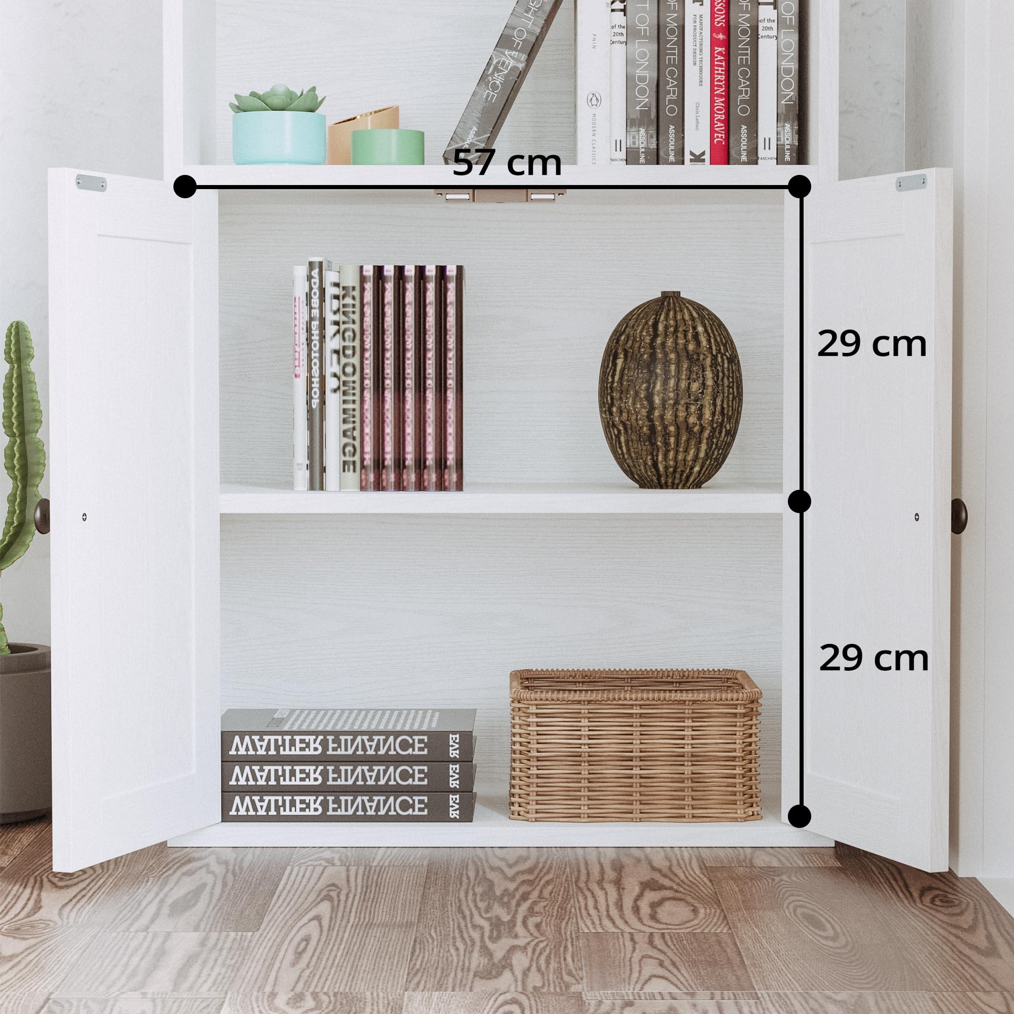 IRONCK Bücherregal mit 2 Türen, Standregal mit 5 Ebenen, Industriestil Bücherschrank, Vitrinenschrank Aufbewahrungsregal für Arbeitszimmer, Büro, Wohnzimmer, Schlafzimmer, Weiß