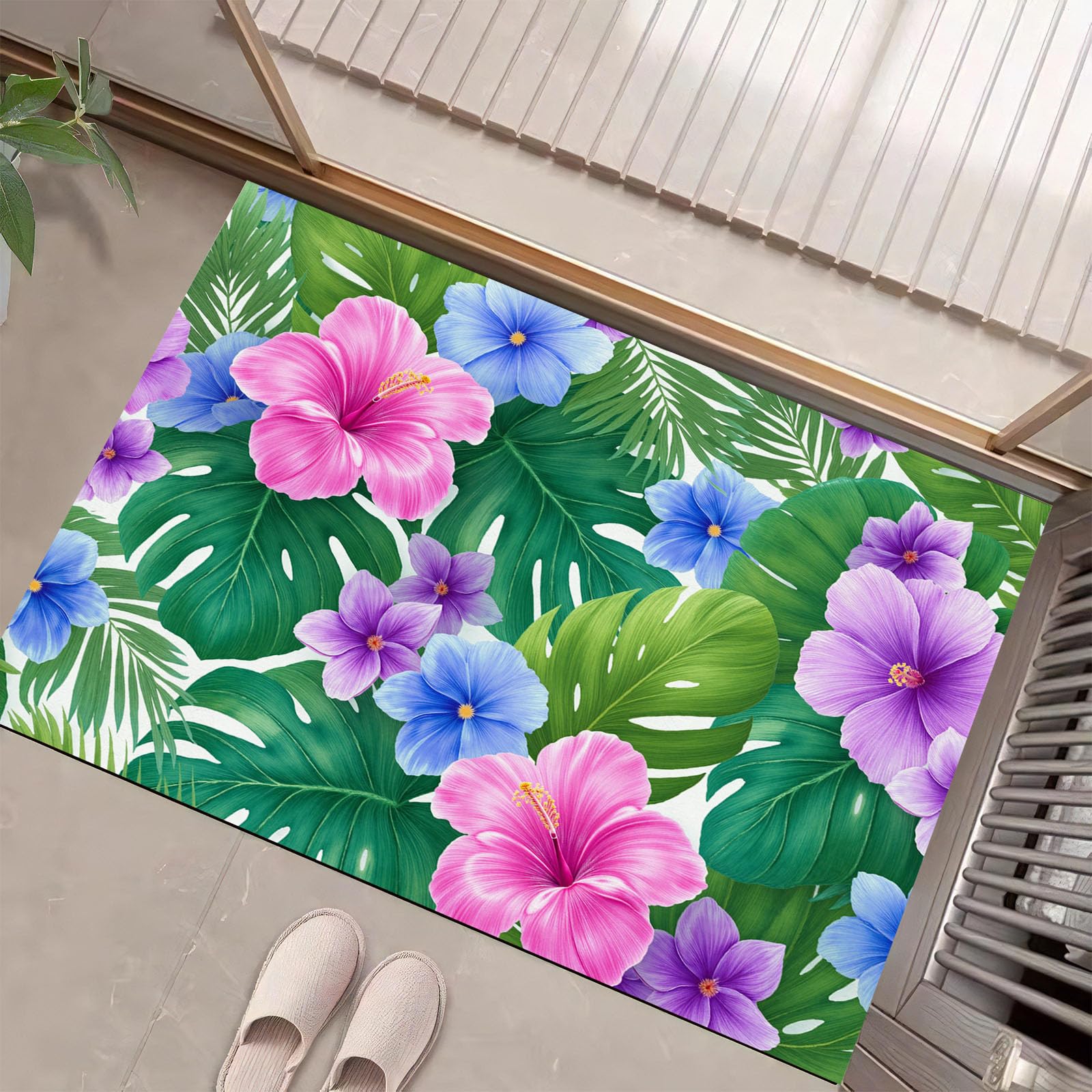 Tapis de sol lavable monstera contre les sols glissants de salle de bain