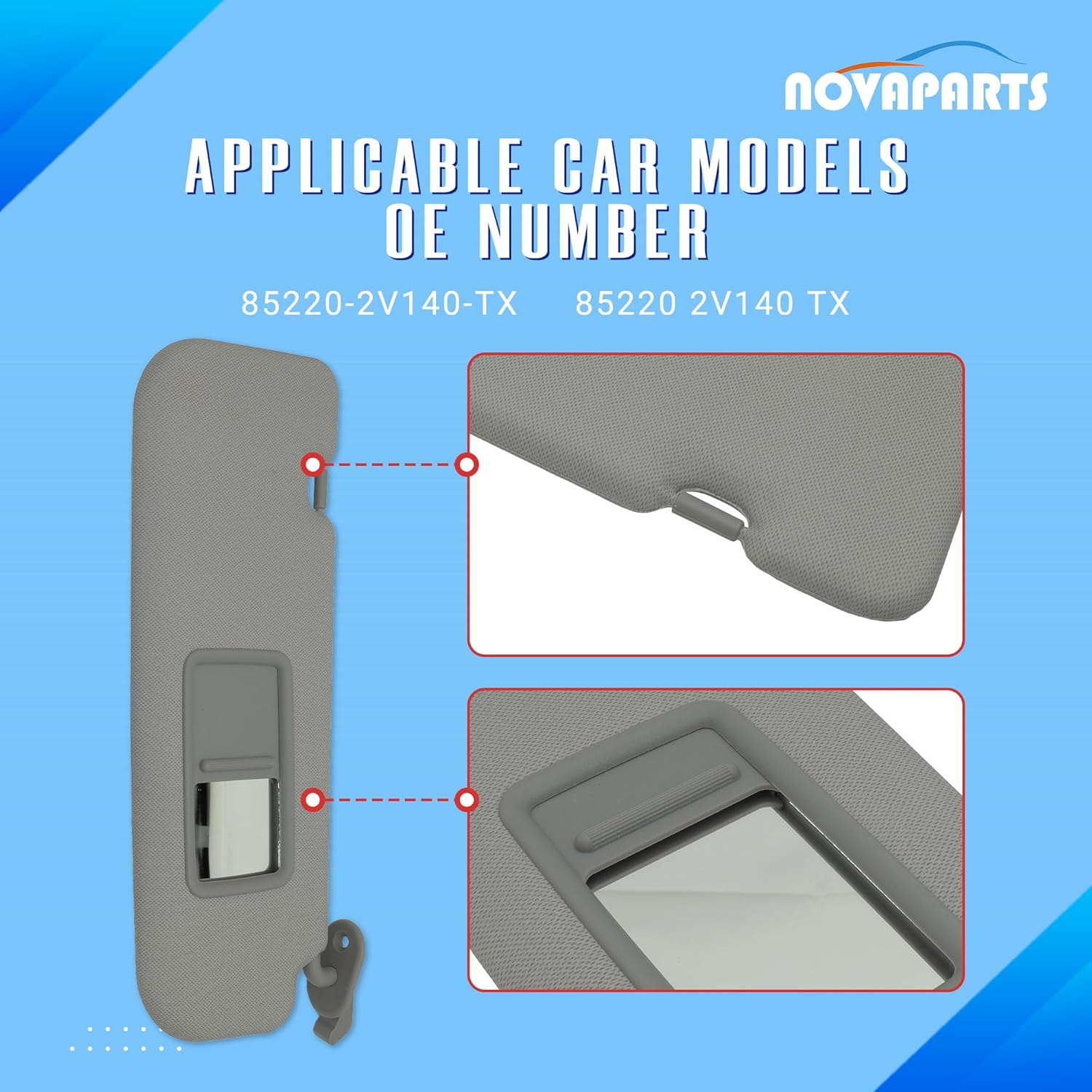 NOVAPARTS Right Passenger Side Sun Visor with Mirror Gray for 2012 2013 2014 2015 Hyundai Veloster Replacement for 85220-2V140-TX