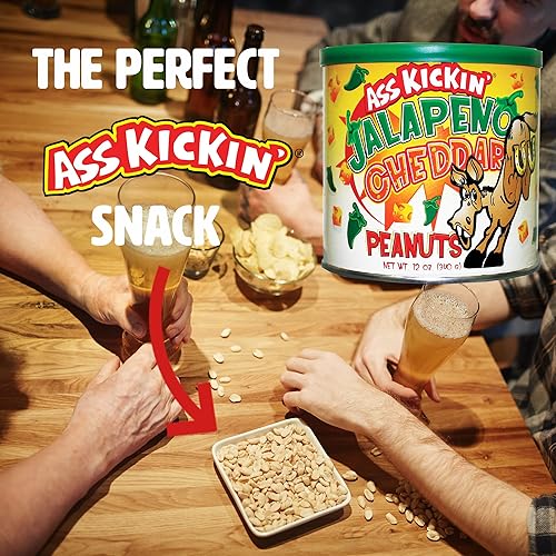 Miniatura 2 de ASS KICKIN' Maní picante cheddar de jalapeño  12oz  Perfect Premium Ultimate Spicy Snack Gourmet Regalo Gourmet Peanuts más calientes  Pruébalo si