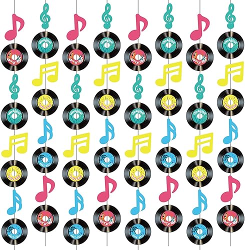 Panelee 8 unidades de pancarta de notas musicales para fiesta musical, guirnalda de disco con temática musical, decoración de fiesta colgante para