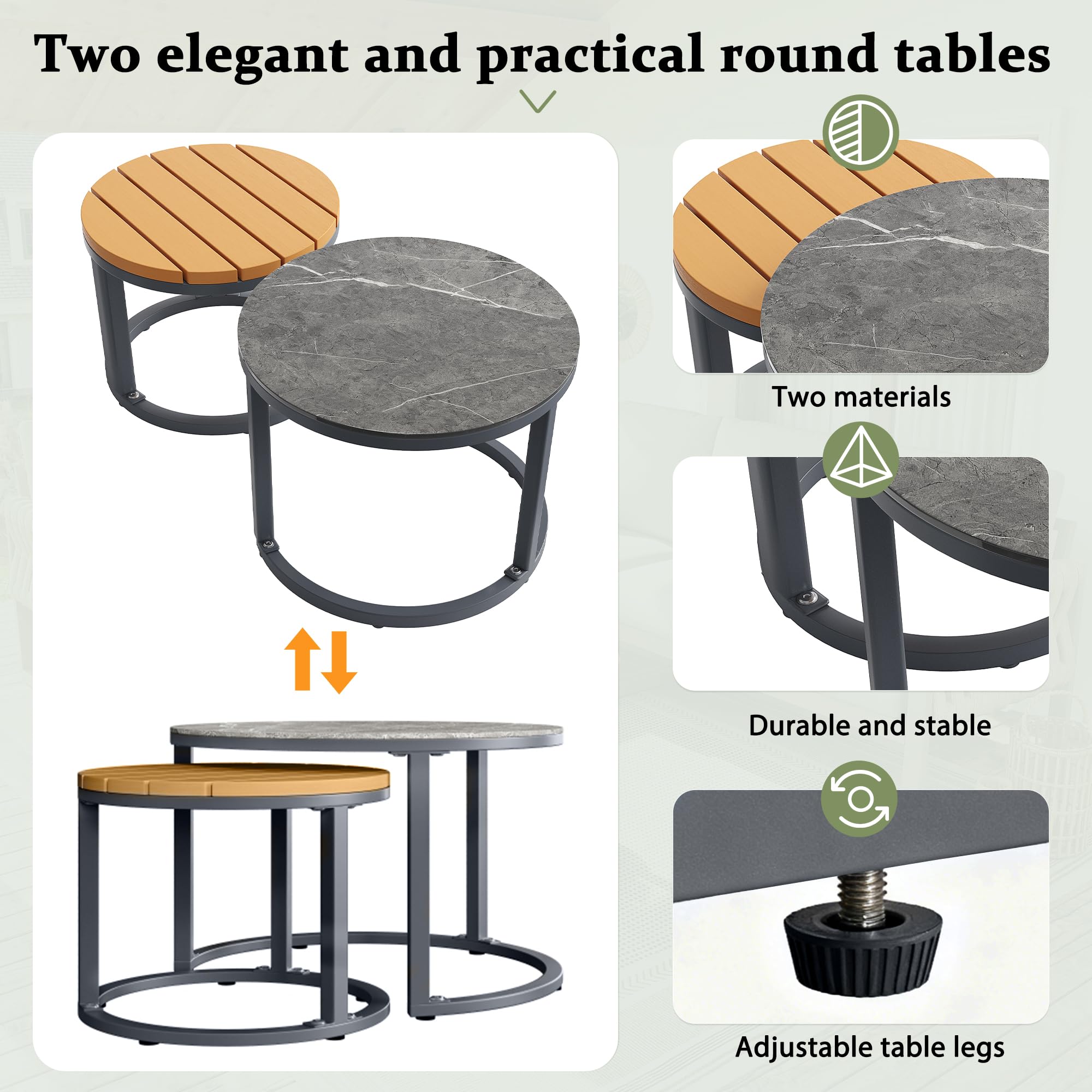 Conjunto Jardin Sofa Terraza Exterior Modular para 5-6 Personas, Muebles Jardin Exterior con Patas Ajustables y Cojín Suave, 2 Mesas y Estructura Metal, Garden Furniture, Gris