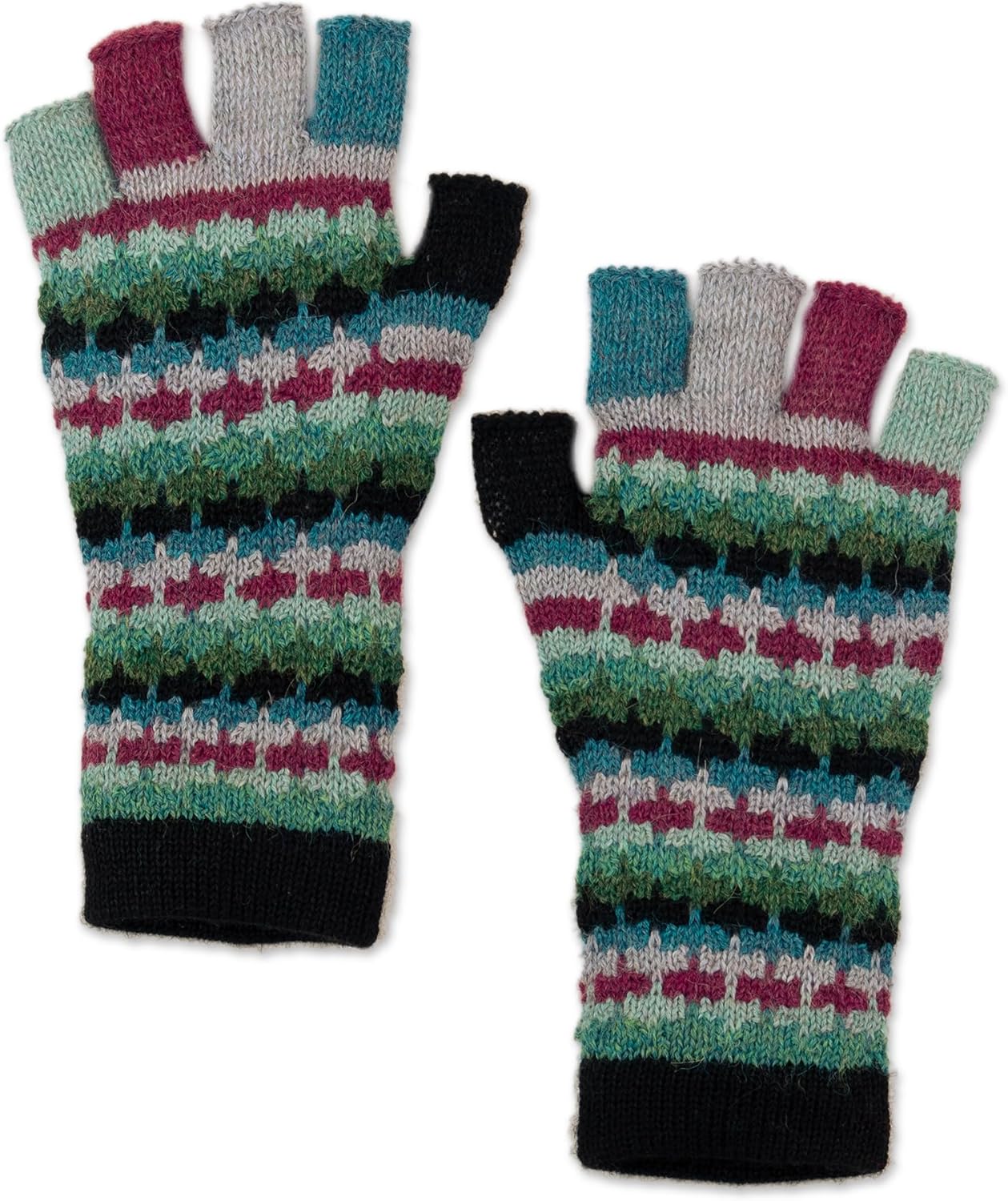 NOVICA 100% baby alpaca fingerless gloves, 'Colors of Life'