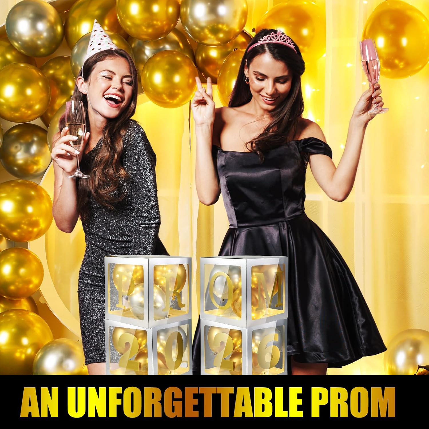 Prom Decorations for Party 2026 Night Grad Supplies Graduation 2026 Balloon Box Kit with LED String Lights for High School College Prom Party Favors(Silver)