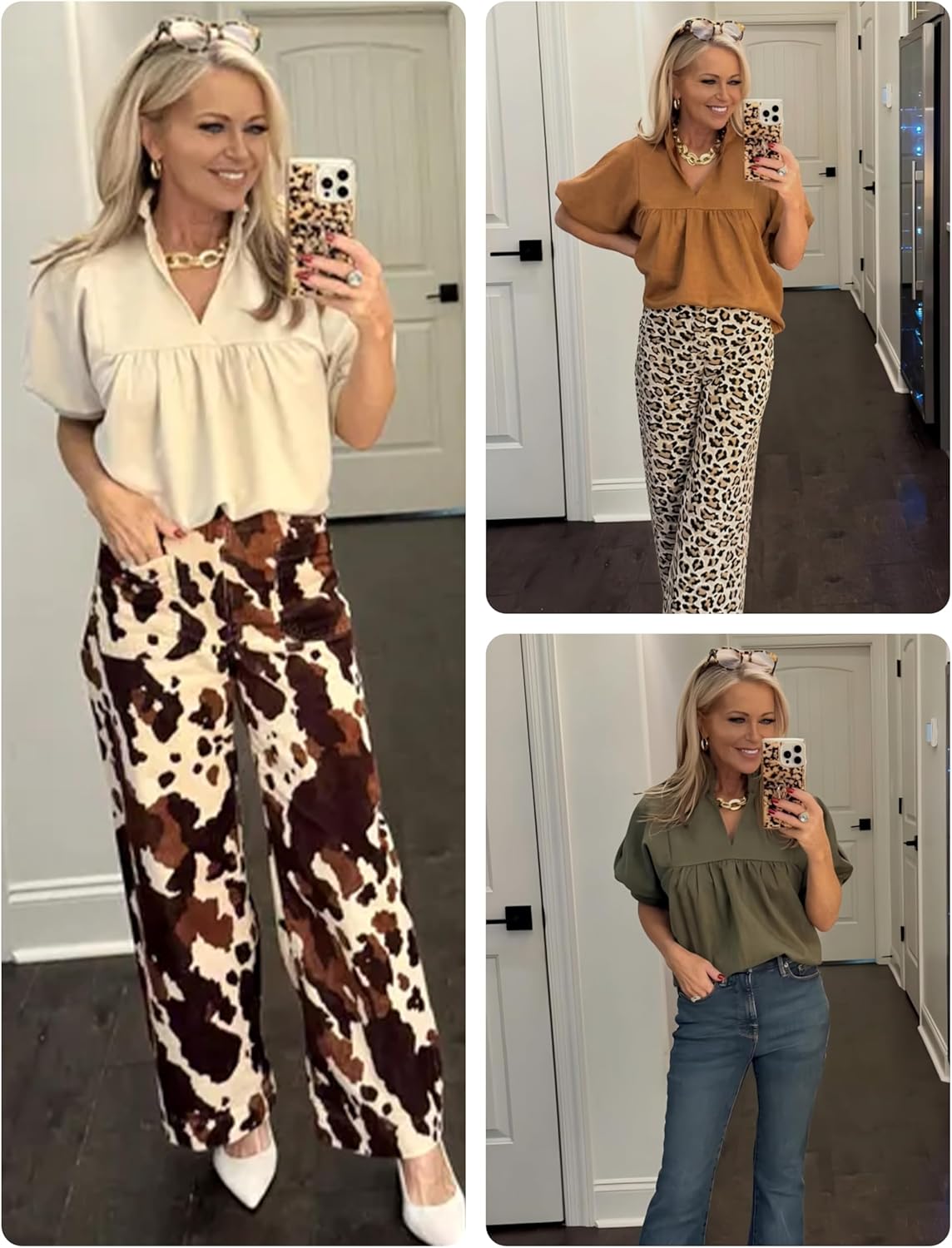 Women's Faux Suede Blouse Babydoll Pleated Peplum Tops Puff Sleeve Loose Fit Pullover Tunics Shirts - Image 6