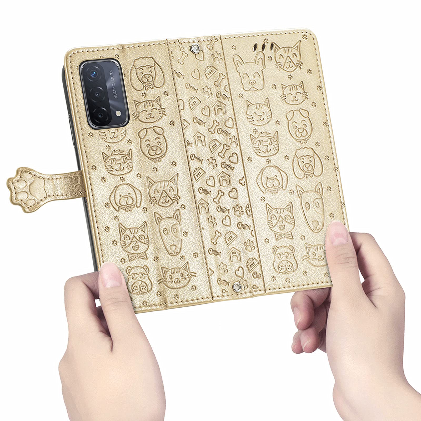 Cover Portafoglio In Pelle Per Oppo A54 5G / A74 5G / A93 5G: Con Supporto, Slot Carte E Chiusura Magnetica, Farfalla Dorata - 3