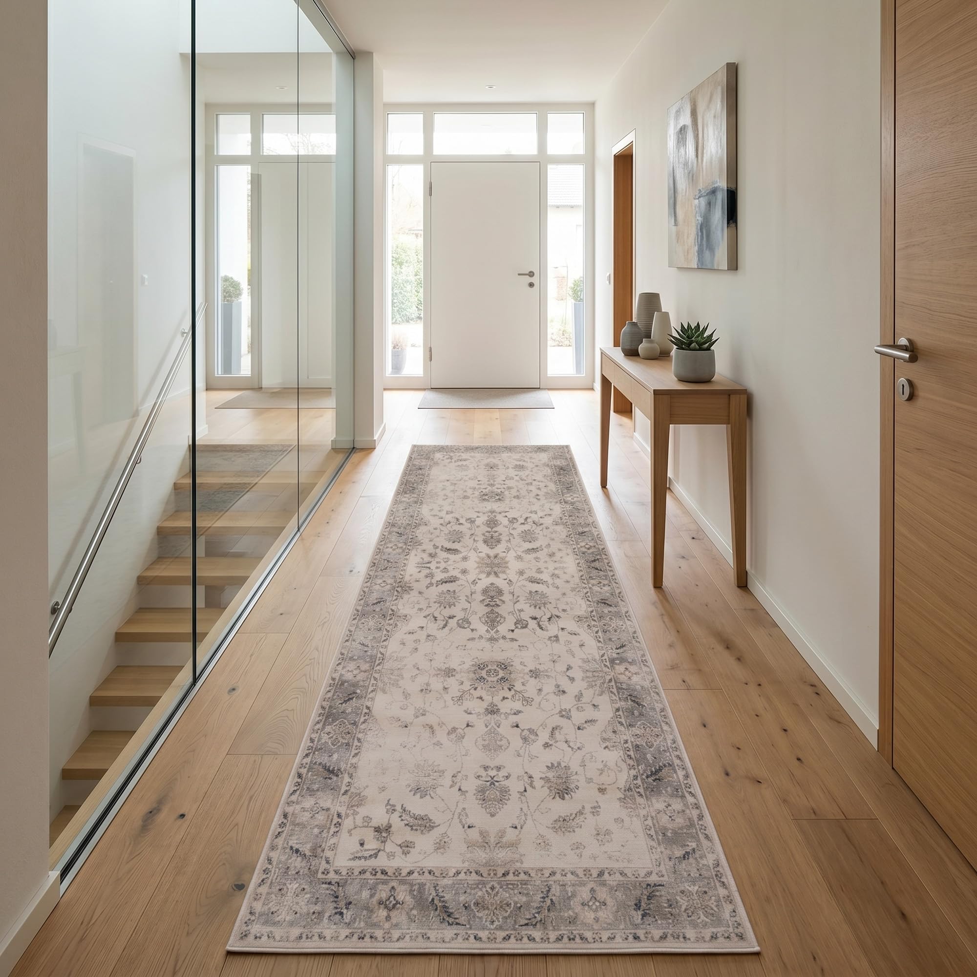 Carpetsale24 Waschbarer Teppich Beige Vintage Kurzflor Wohnteppich für Wohnzimmer Esszimmer Schlafzimmer Orientalisches Design Pflegeleicht Waschmaschinengeeignet