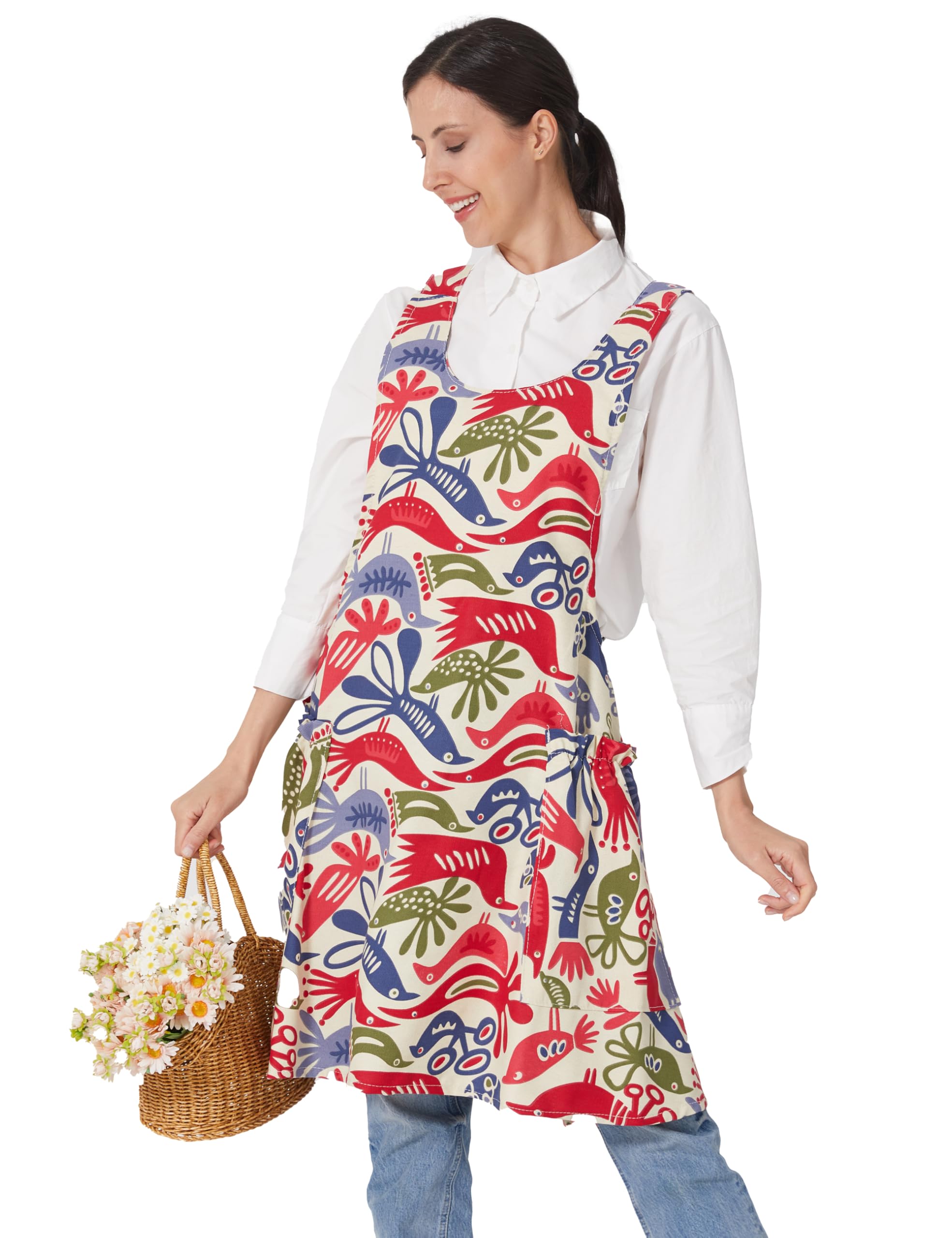 Cozy Adjustable Cross Back Aprons for Women with Pockets Cotton Linen Cooking Kitchen Baking