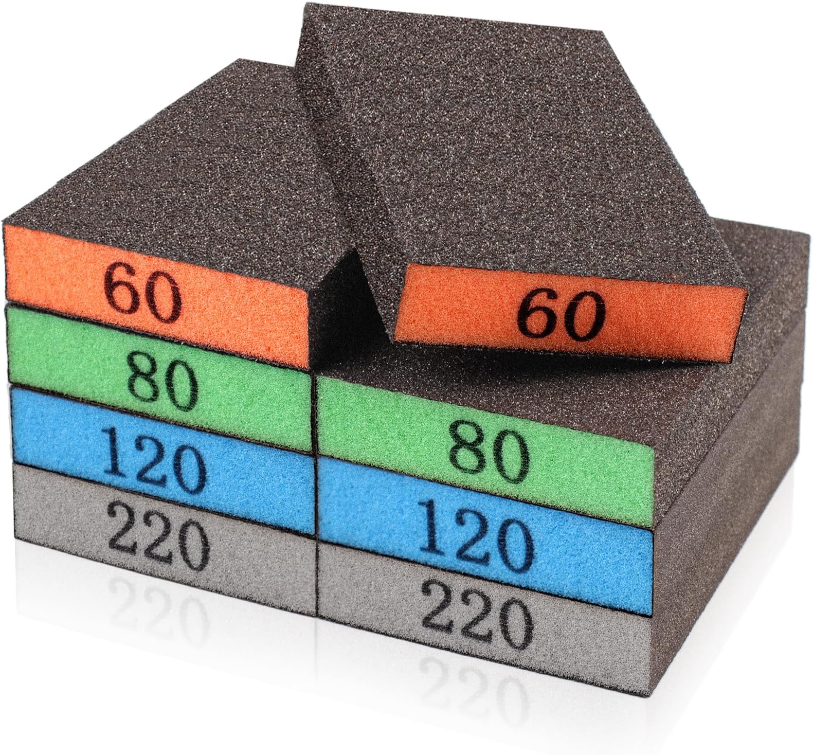 YNZDRWA 8 Pack Sanding Sponge, Washable and Reusable Sanding Blocks for Drywall Wood Metal Furniture, 60/80/120/220 Grit Sandpaper Block Assortment
