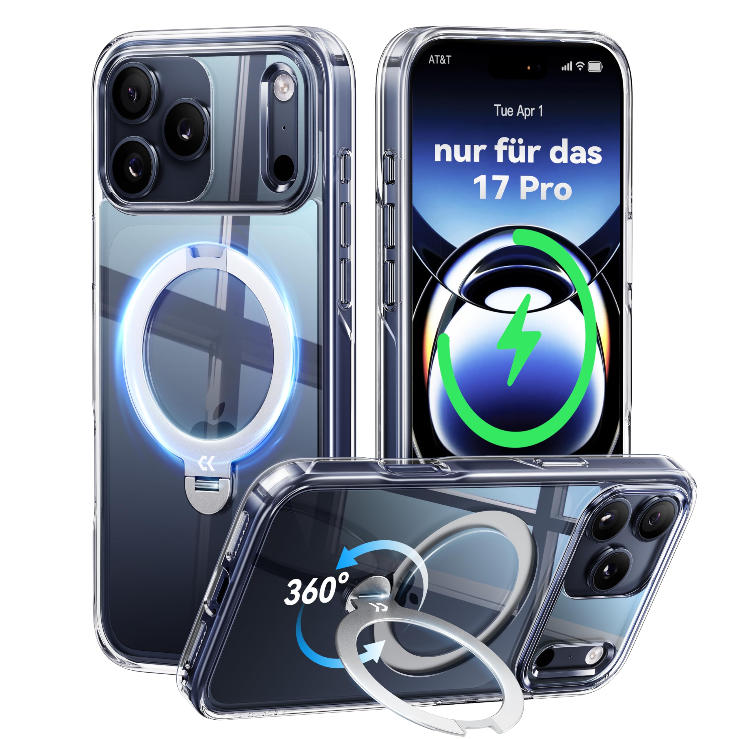 CASEKOO für iPhone 17 Pro Hülle für MagSafe [360 Drehständer] [Kameraschutz & Militärschutz] Stoßfest Schutzhülle Transparent Handyhülle für iPhone 17 Pro Case 6,3 Zoll - Durchsichtig