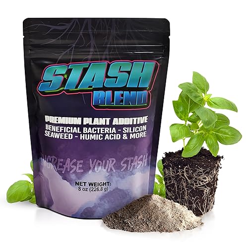 Stash Blend Hormona de raíz de aditivo vegetal de primera calidad para plantas, con licor de maíz, polvo de algas marinas, ácido húmico, micorrizas,