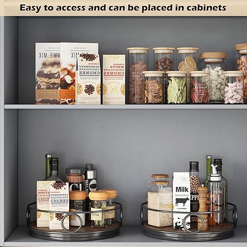 Miniatura 2 de COVAODQ Plato giratorio de madera Lazy Susan para gabinete de cocina, organizador de especias giratorio de 360 grados