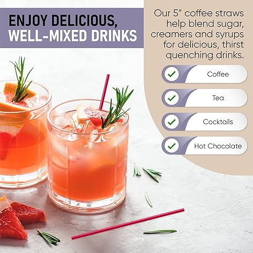 Miniatura 4 de 1000 agitadores de café de plástico, pajitas de cóctel de 5 pulgadas y palitos para café y restaurantes, fabricados en Estados Unidos (rojo)