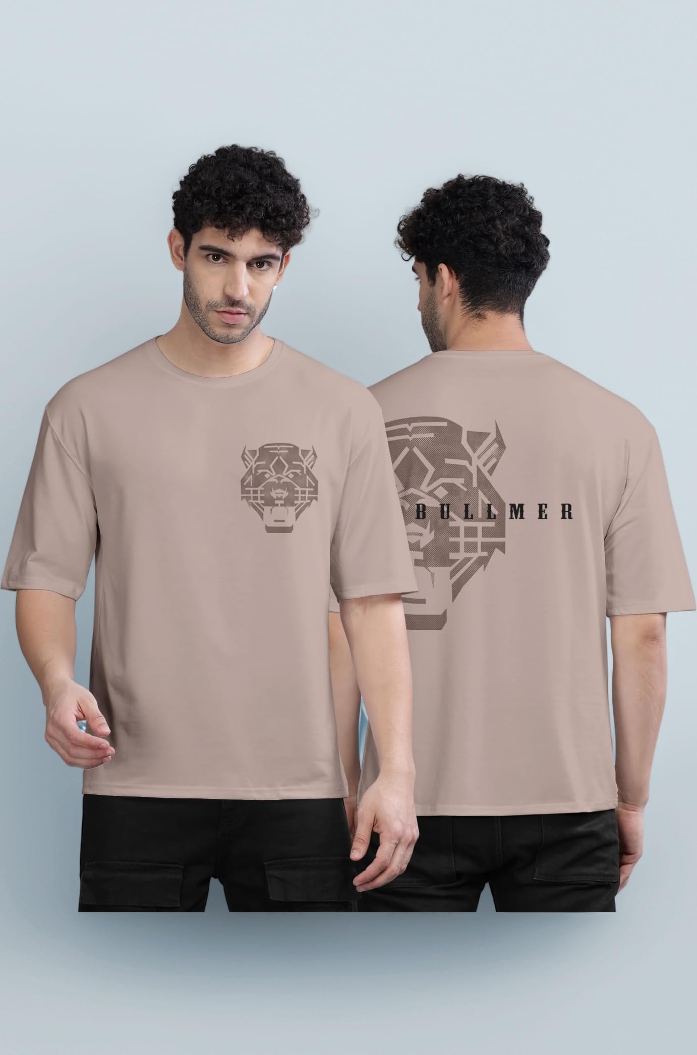 Black Trendy Front and Back Printed oversized Round Neck T-shirt for men