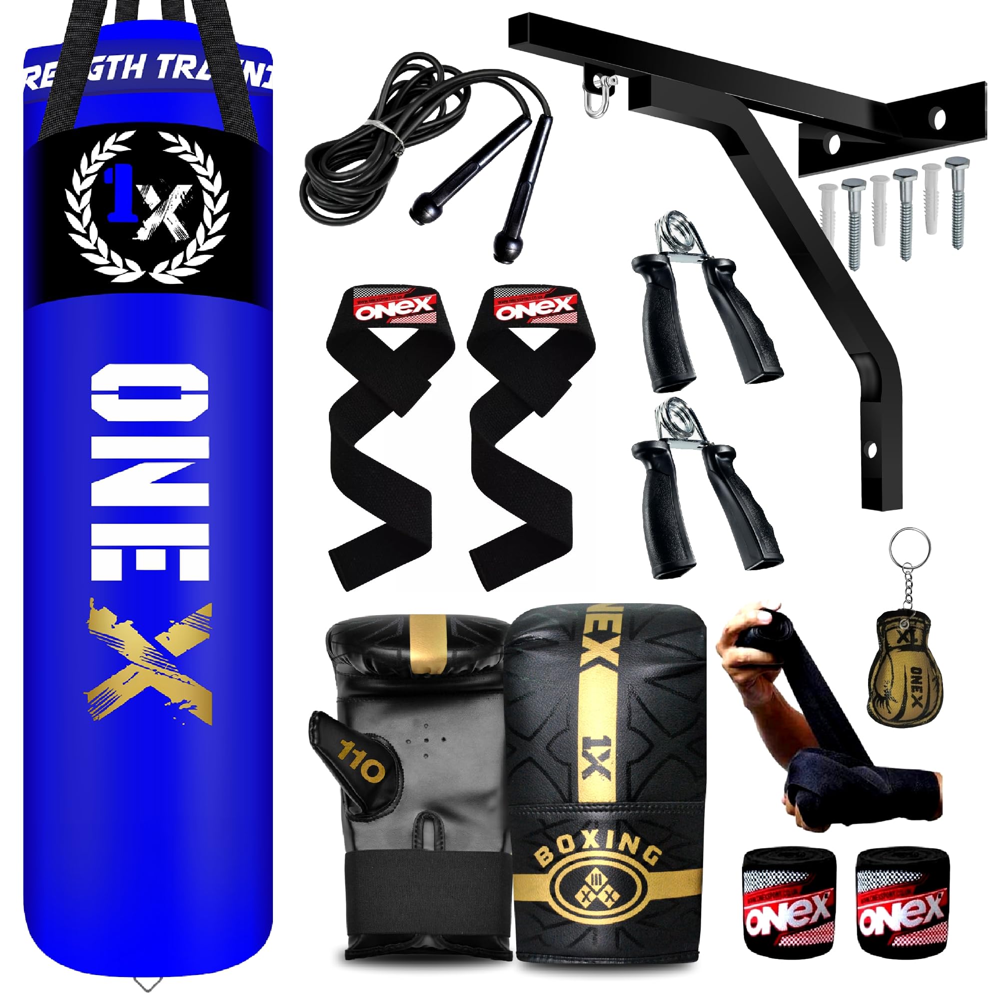 Boxing bag heavy duty punching bag Filled 5ft 4ft 3ft set, punch bag Kickboxing MMA Grappling Muay Thai Karate BJJ best punch bags equipment for Indoor or Outdoor boxing Training (BLUE, 5FT)
