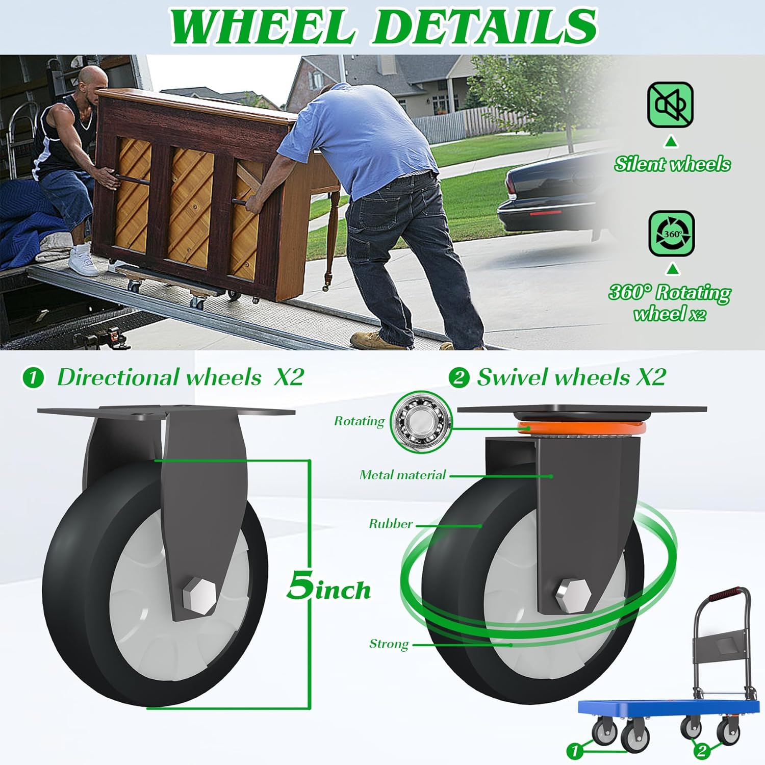 Platform Truck, 880lbs Capacity Heavy-Duty Foldable Hand Cart w/ 360° Swivel Wheels, 4 Steel Pipe Support Beams Push Dolly Cart for Warehouse Garage Home Use (27" Lx18 Wx31.5 H)
