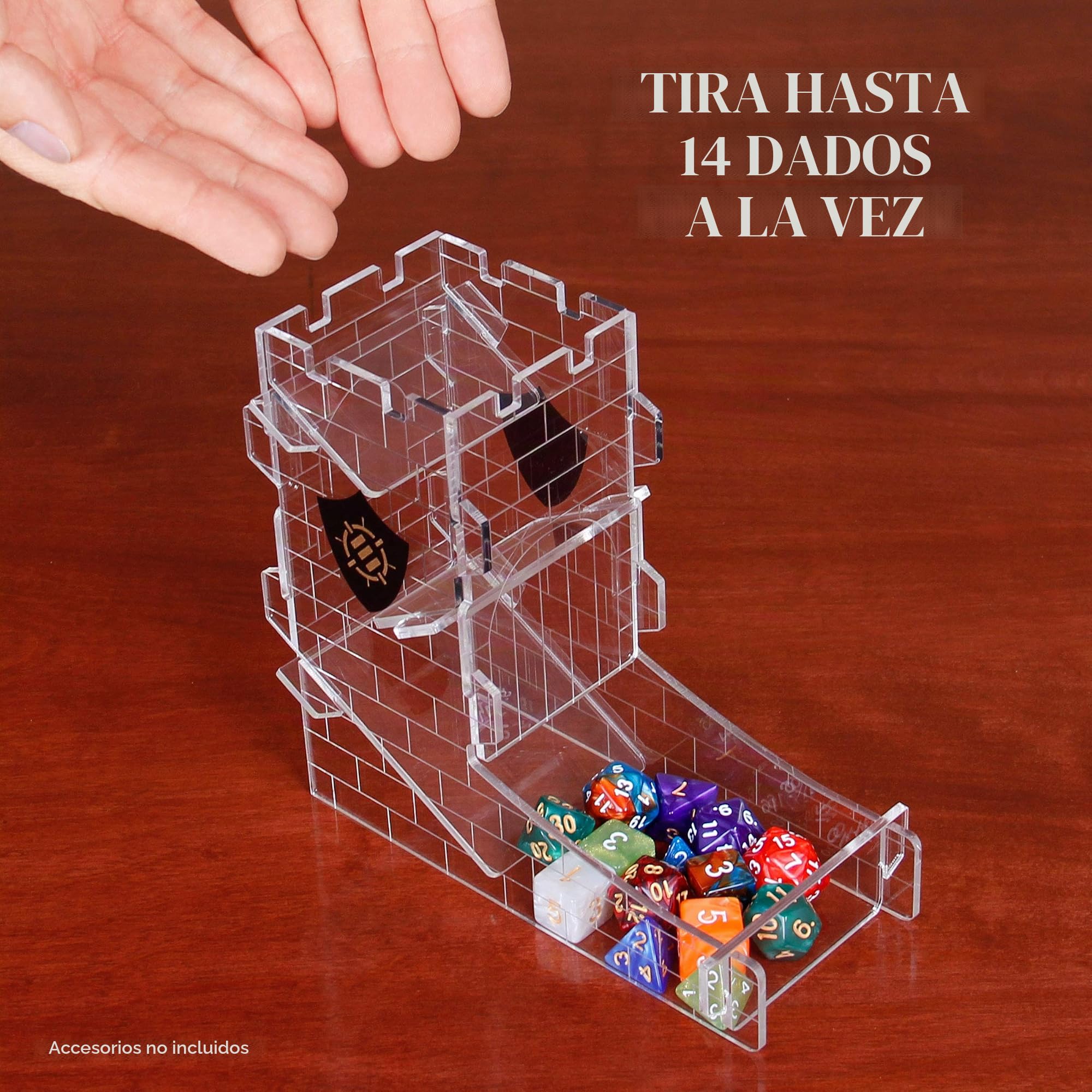 ENHANCE Torre de Dados para Juegos de Rol de Mesa - Diseño de Castillo, Rodillo Portátil para Hasta 14 Dados Estándar - Bandeja Rodante Grabada