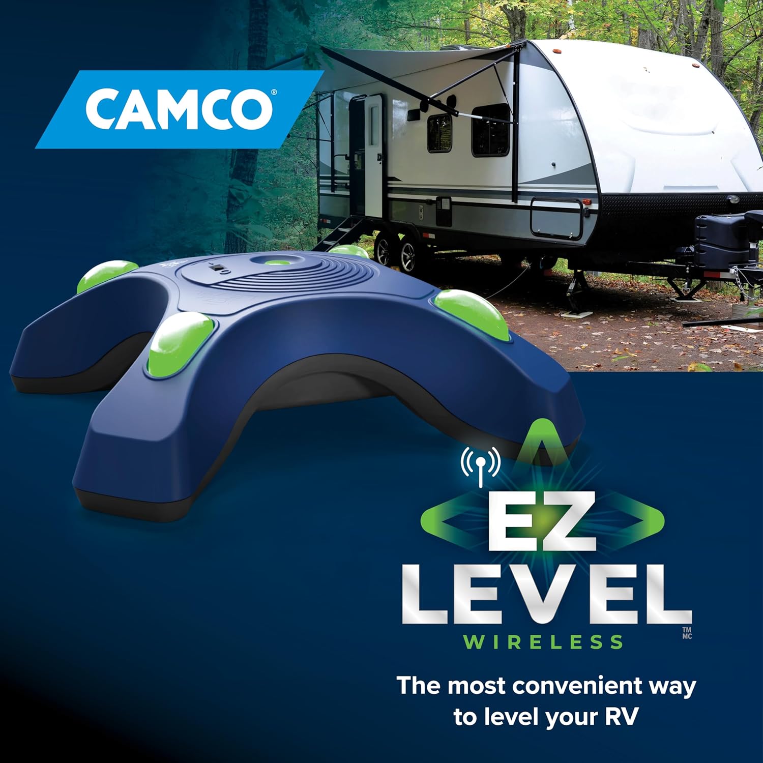 Camco Camper/RV EZ Level - Features Illuminated Indicator Lights & Automatic Shut-Off Function when Not In-Use - Simultaneously Monitor RV Level on Both Axis - Smartphone Compatible (25507)