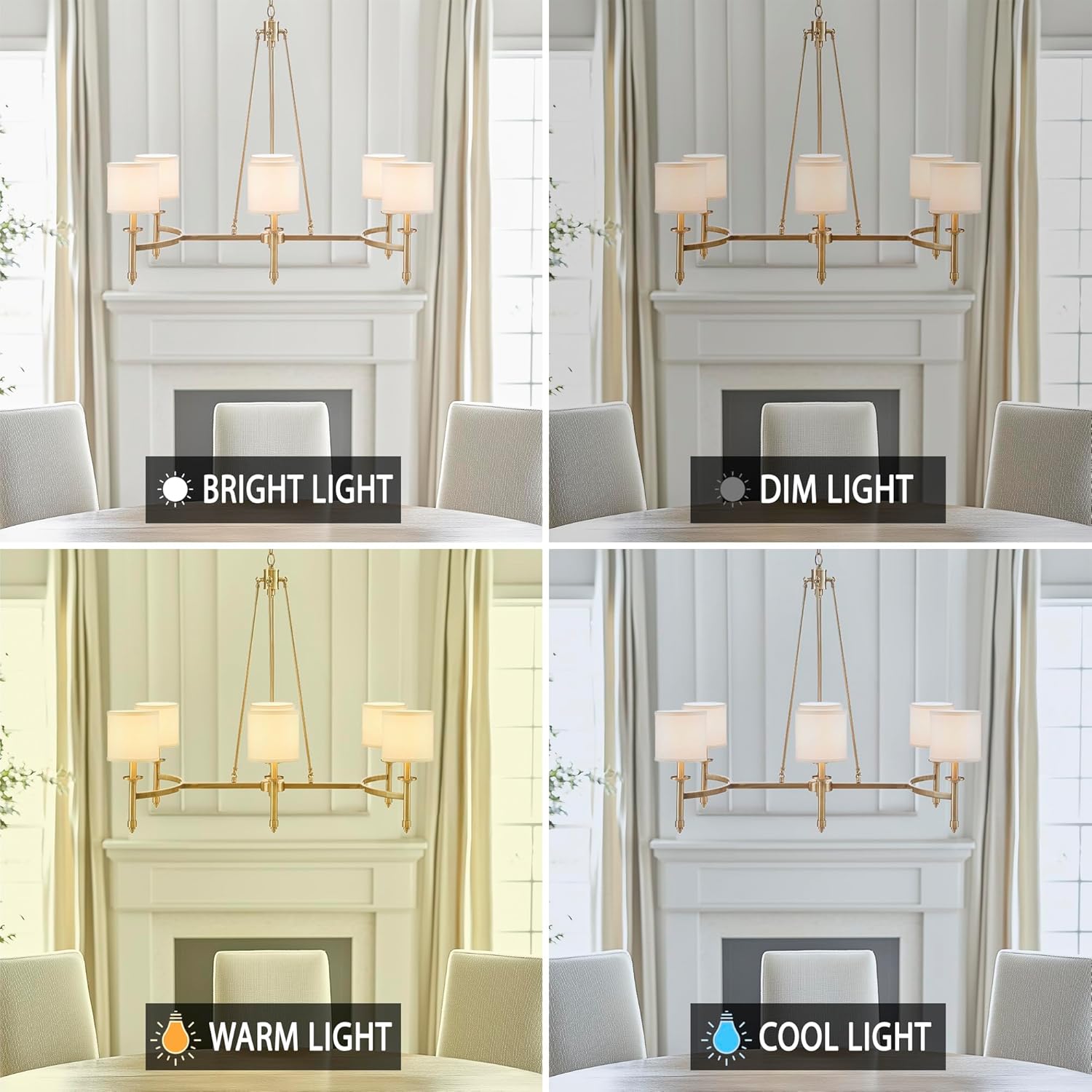 Hampton Hill 6-Light Chandelier for Bedroom Eleganza Farmhouse Inspired Bedford Collection, Curved Metal Frame, Height Adjustable Dining Room Chandelier, Easy Installation, 39.25" W, Antique Gold