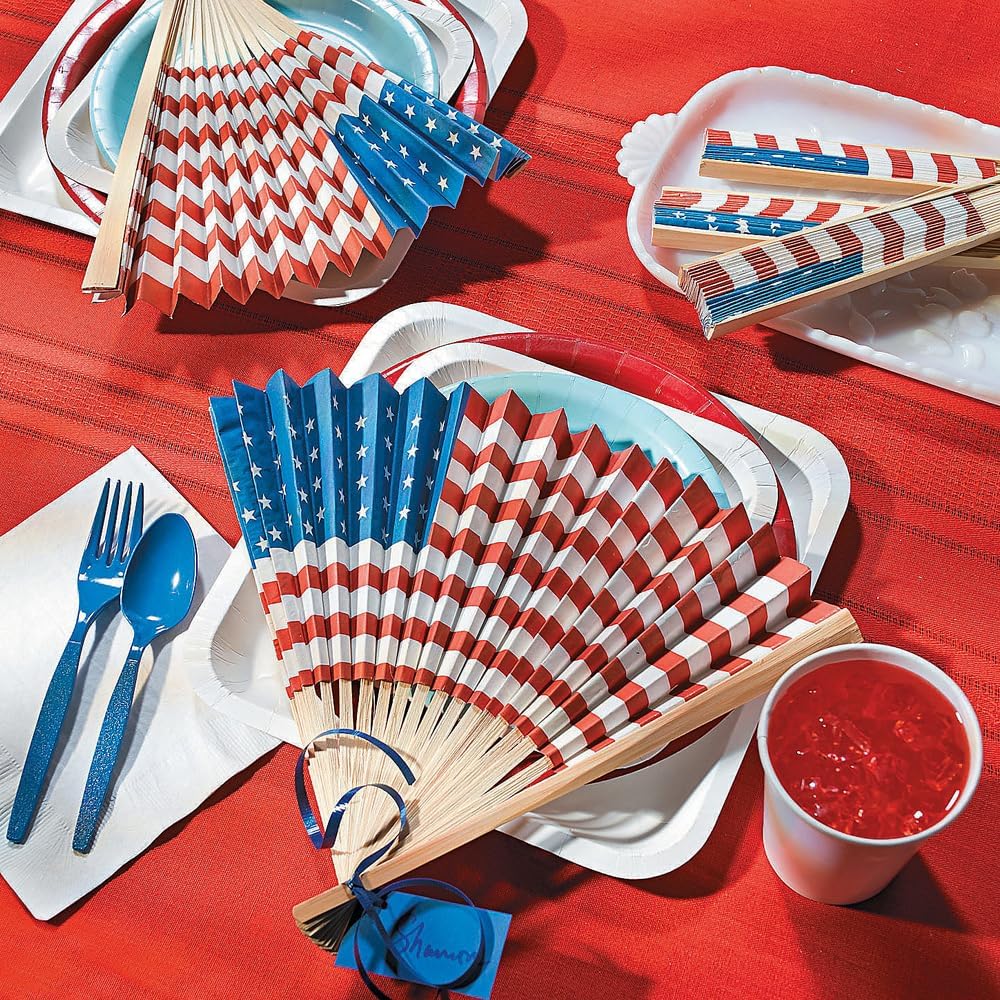 10" USA American Flag Paper Fans,12 Piece, Great for Memorial Day, 4th of July, Veterans Day and any Patriotic Event