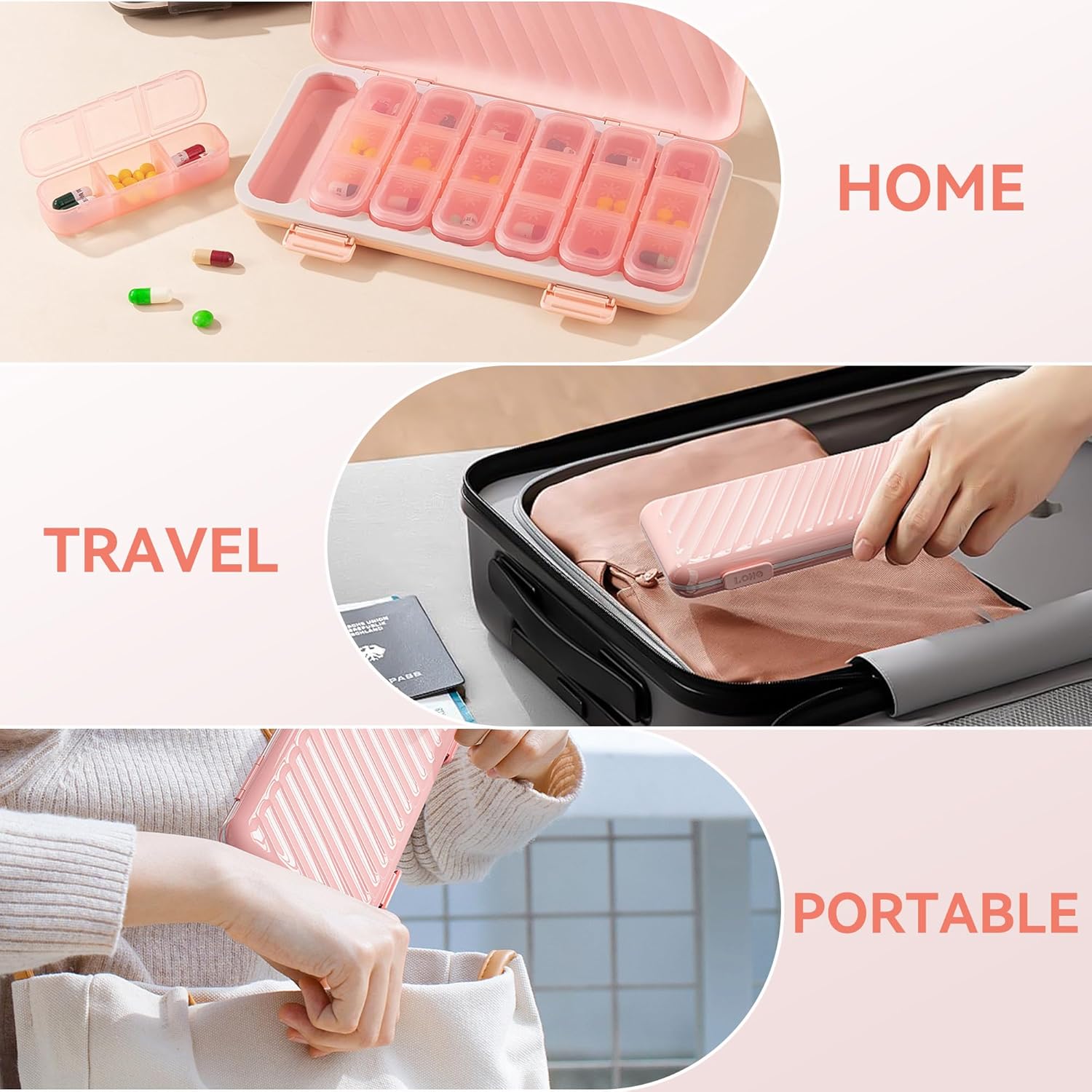 Pill Organizer 3 Times A Day, 7 Day Pill Box - GloDeals Weekly Pill Organizer, Portable Removable Daily Medicine Container Dispenser Case for Vitamin Fish Oil Supplement, Pink - Image 7