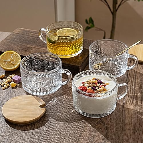 Miniatura 10 de Today's Present Juego de 4 tazas de café de vidrio vintage, recipientes de avena con tapas y cucharas de bambú, tazas de vidrio transparente en