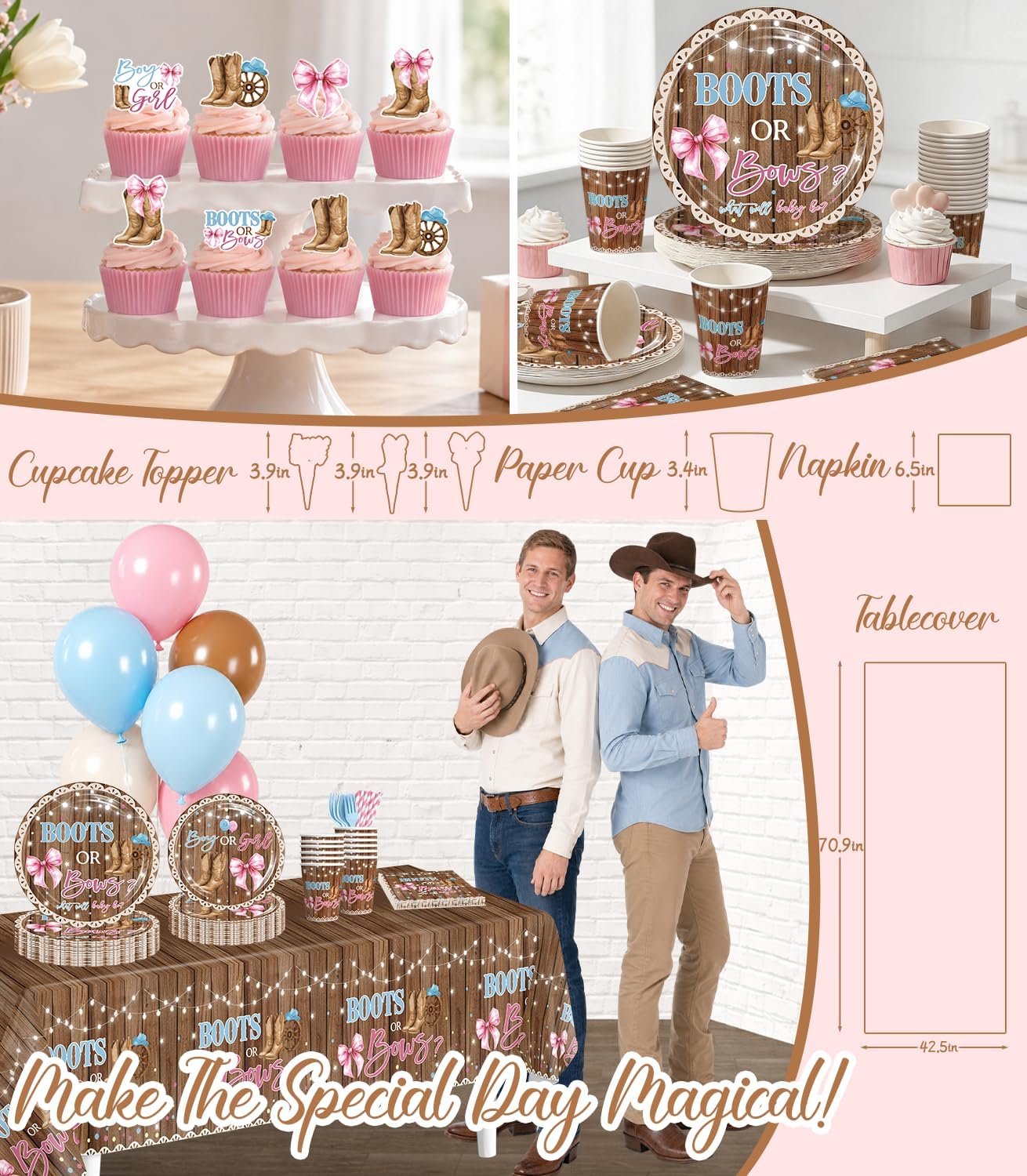Cocomigo Boots or Bows Gender Reveal Decorations,Serves for 25 image 5