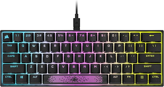 Corsair K65 RGB Mini 60% 機械式電競鍵盤 - Cherry MX 棕色機械式按鍵開關 - 可自訂的每個按鍵 RGB 背光 - 可拆卸的 USB Type-C 連接線 - QWERTY NA 配置 - 黑色