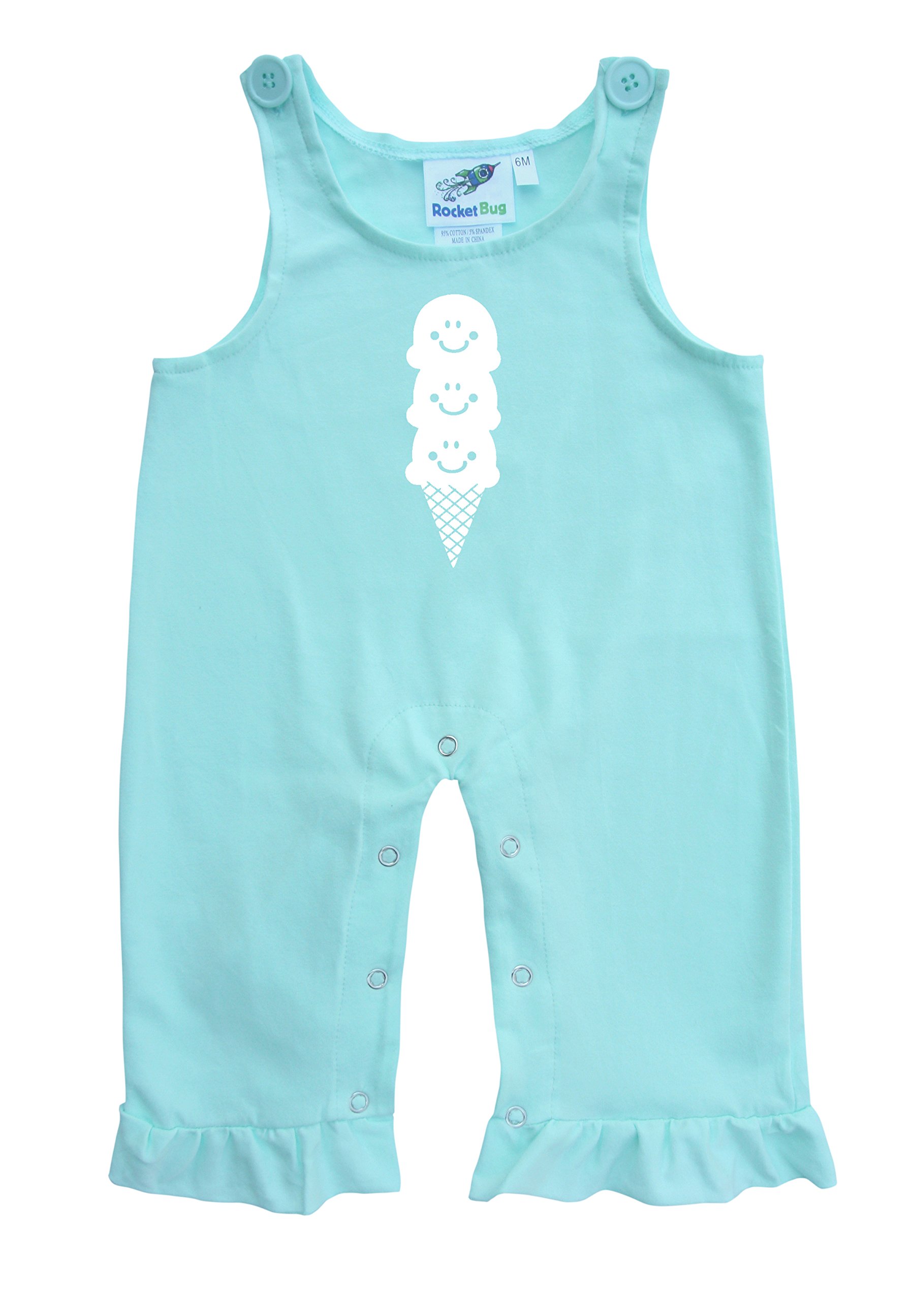 Baby and Toddler Overalls-Ice Cream Cone (12-18 Months, Light Mint with Ruffles)