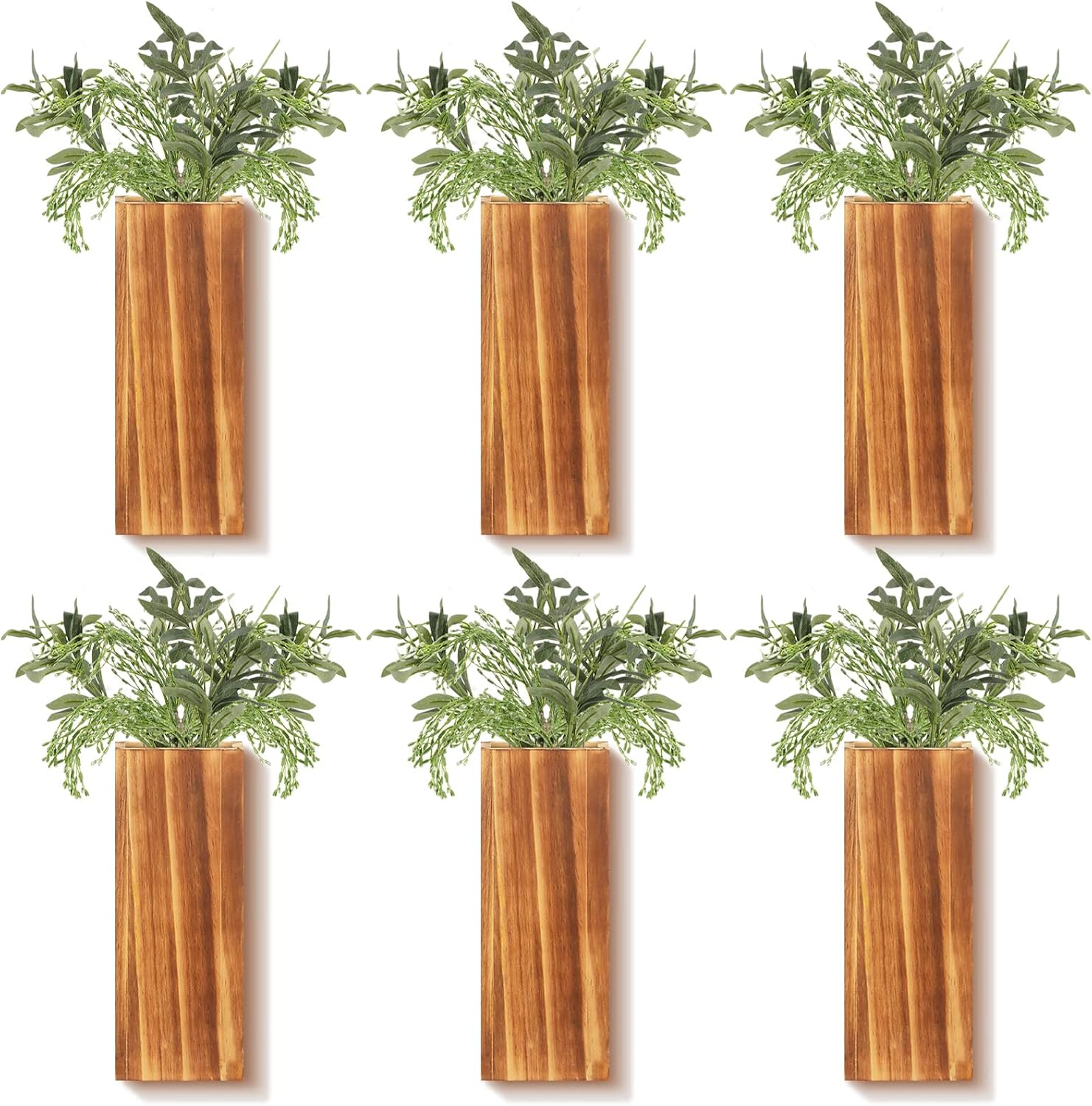 Amazon.com : Nuanchu 6 Pack Wood Wall Planter Wooden Hanging Planter ...