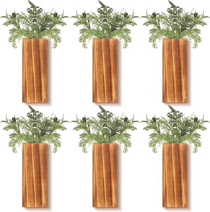 Amazon.com : Nuanchu 6 Pack Wood Wall Planter Wooden Hanging Planter ...