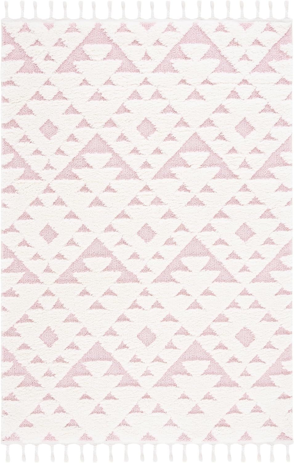 SAFAVIEH Area Rug 4x6 - Moroccan Tassel Shag Collection - Ivory & Pink, Non-Shedding & Easy to Clean, Plush High-Low Texture, Ideal for Living Room, Bedroom, Dining Space (MTS688U)