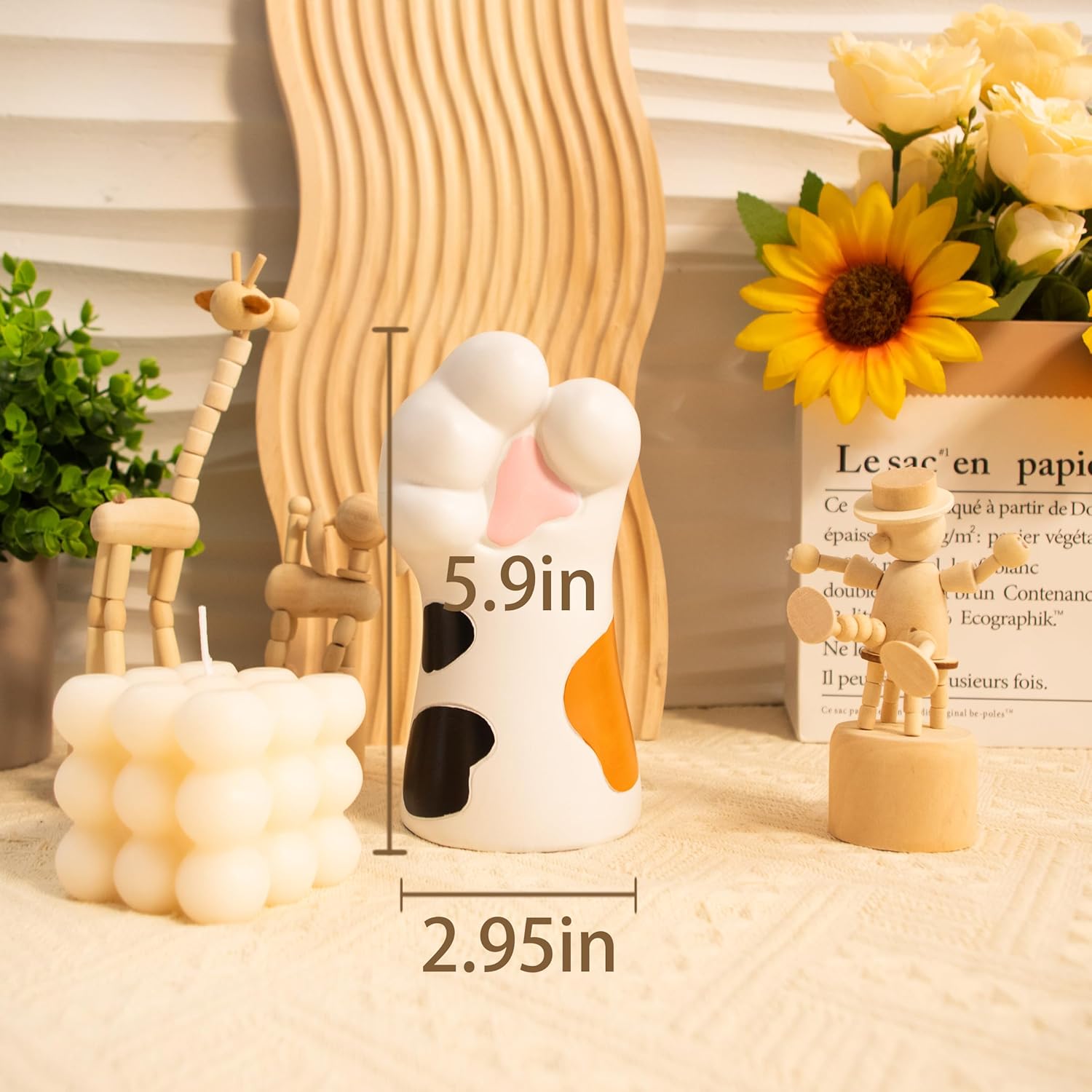 3PCS Vases + 12 Tulips Given Away for Free Dried Flower vase Cat paw vase Cream White Boho Wabi-Sabi Vases, Cute Home Office Living Room Decor Aesthetic Unique Bookshelf Decorative, Gifts for Women