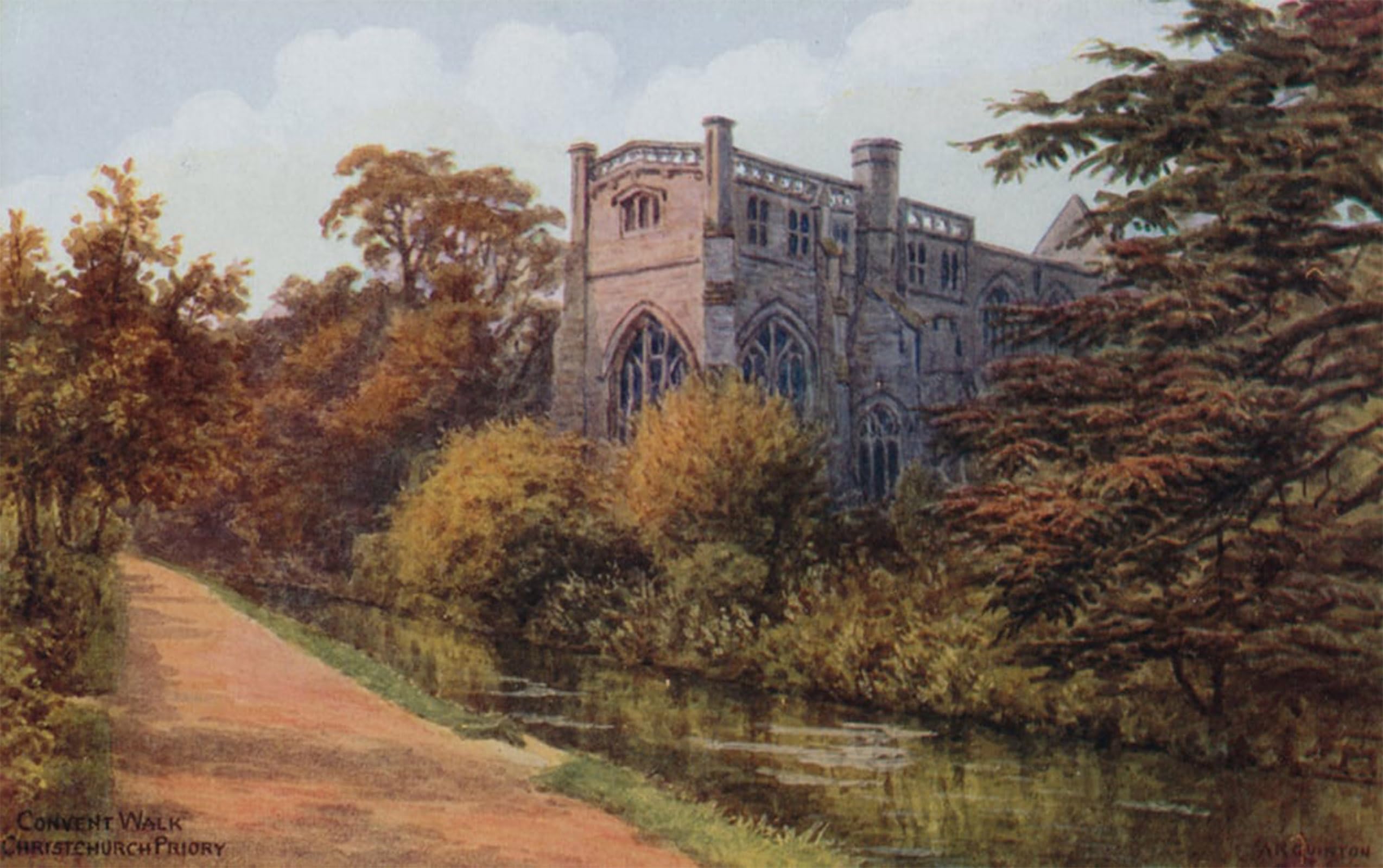 SERENDIPITP Vintage Picture Print on Canvas Wall Art Poster Convent Walk Christchurch Priory by Alfred Robert Quinton Artwork Print Poster for Wall Decor 60x90cm