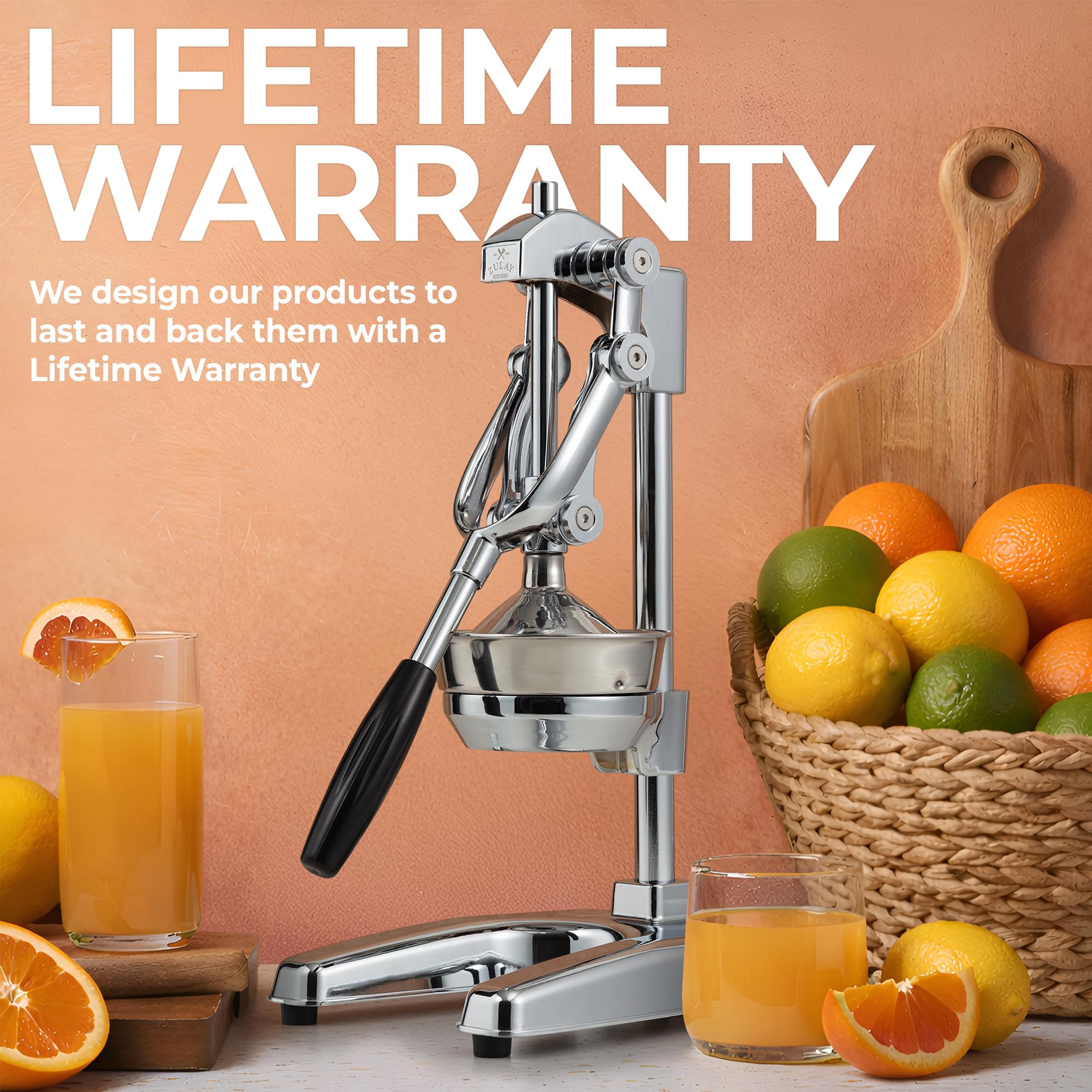 Zulay Kitchen Exprimidor profesional de cítricos – Prensa manual de cítricos con acabado cromado y exprimidor de naranja – Exprimidor de limón de metal – Exprimidor manual de naranja extra alto y