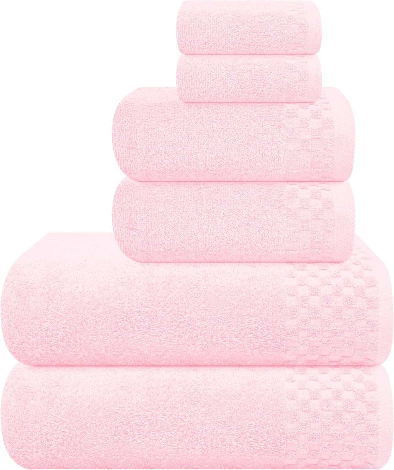 MyOwn Premium Cotton 6 Pack Towel Set for Bathroom, Contains 2 Bath Towels 28x55 inch, 2 Hand Towels 16x24 inch & 2 Wash Coths 12x12 inch, Ideal Everyday use, Compact & Lightweight - Pink