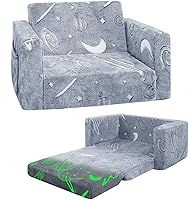 inhand 2-in-1 Toddler Couch Chair - Soft Fold-Out Sofa Bed for Kids 1-8, Glow-in-Dark Space Theme Convertible Lounger