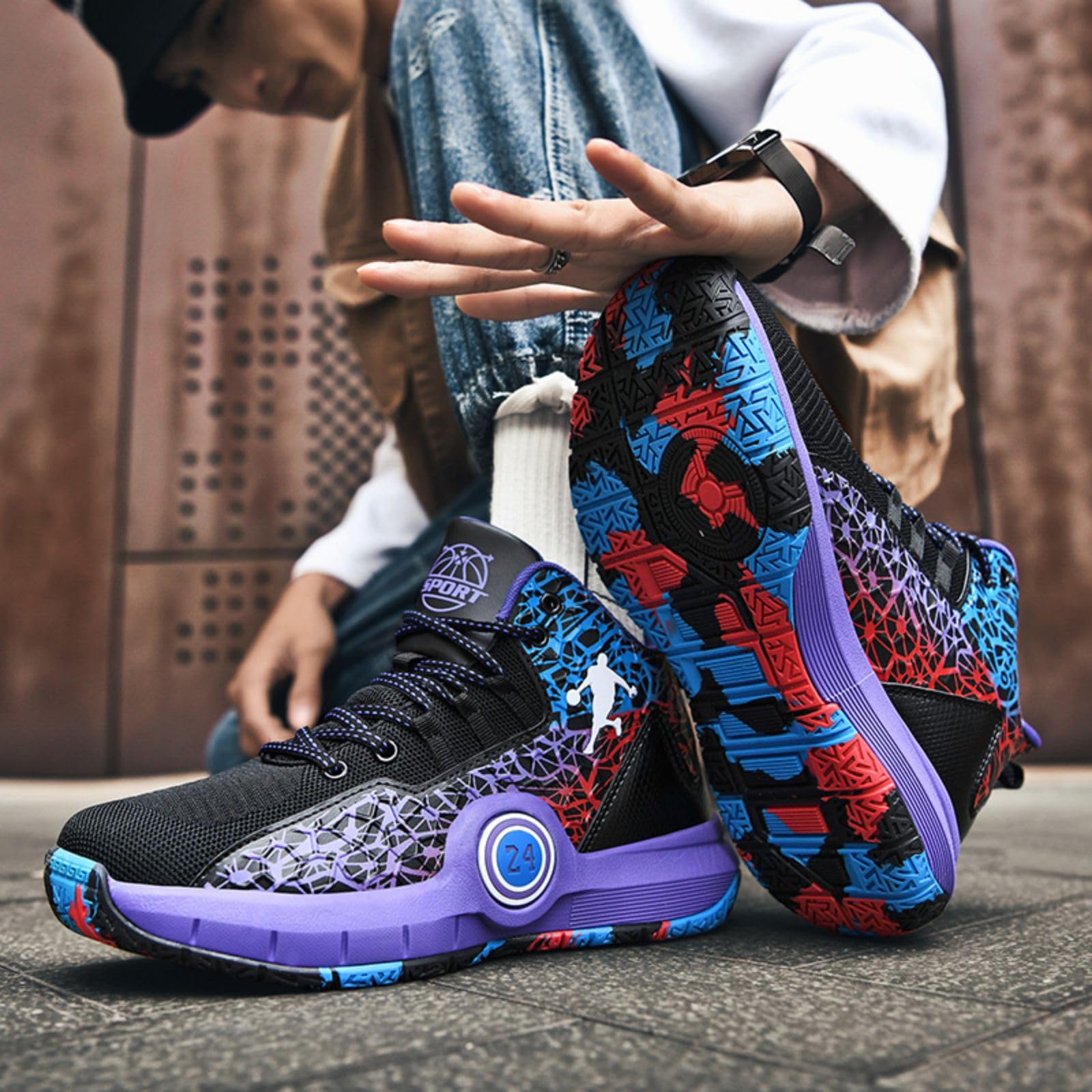 Chaussures de Basketball Hautes Antidérapantes Respirantes Résistantes Baskets de Sport Confortables Hommes Adolescents