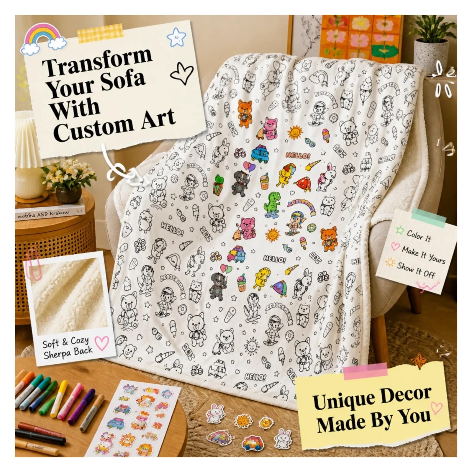 coperta da colorare Coperta da colorare fai te con motivo animale carino lavabile