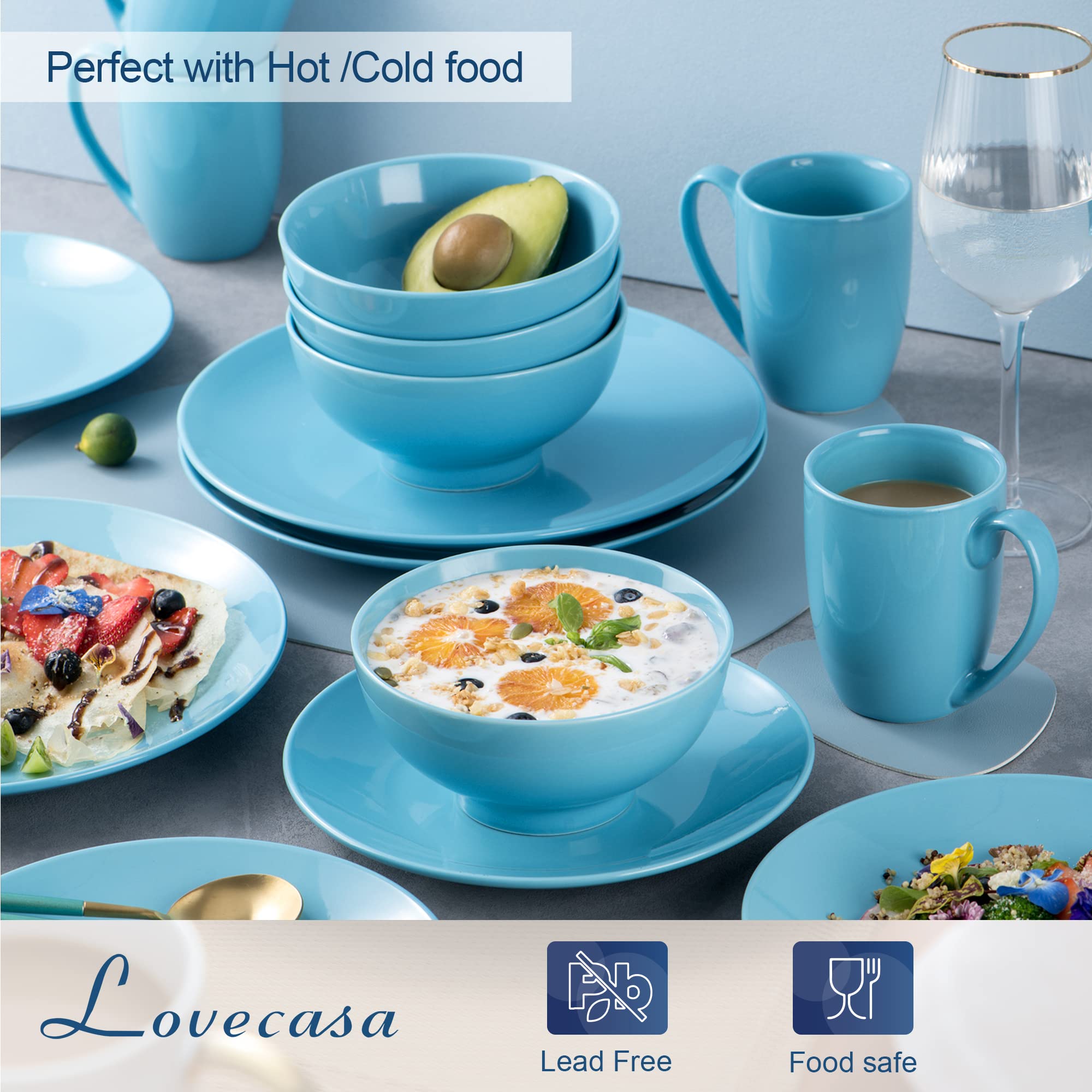 LOVECASA Sweet Porcelain Dinner Service, 16-Piece Crockery Set